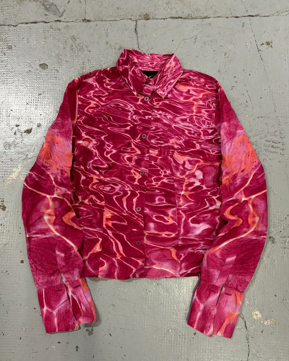 Just Cavalli 2000s Cavalli Fuchsia Pink Wave Abstract Tie-Dye Shirt Size S / US 4 / IT 40 - 1 Thumbnail