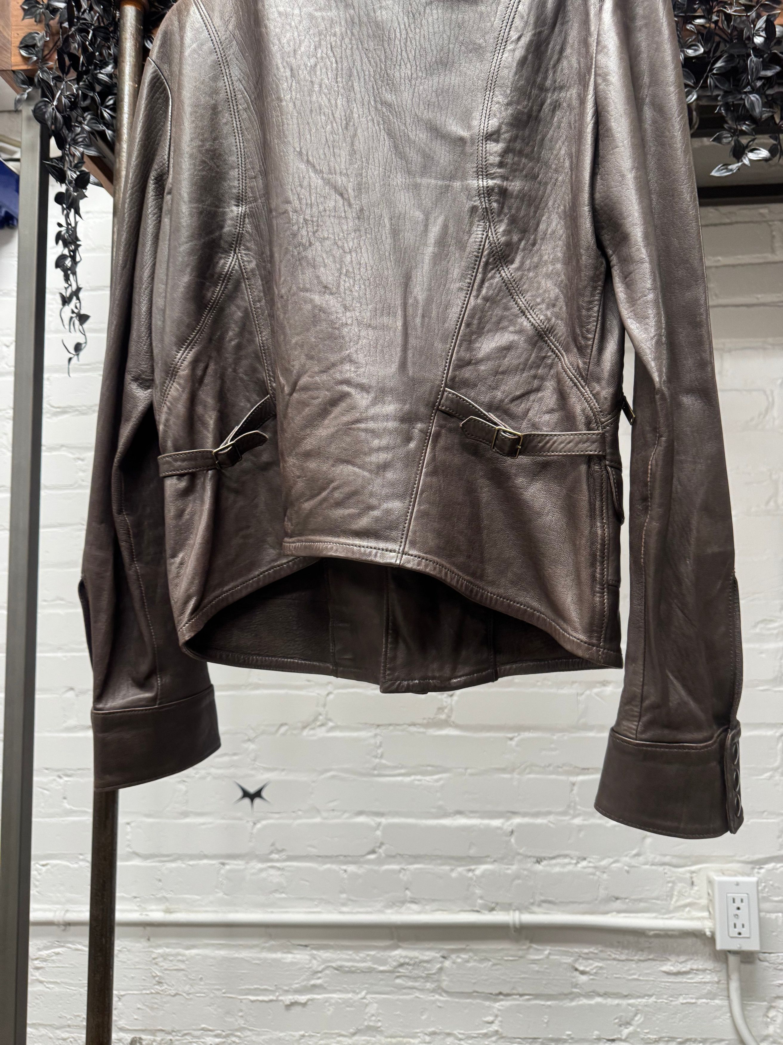 Gucci Gucci Lambskin Leather Brown ‘Pointe Collar’ Biker Jacket Size US S / EU 44-46 / 1 - 4 Thumbnail