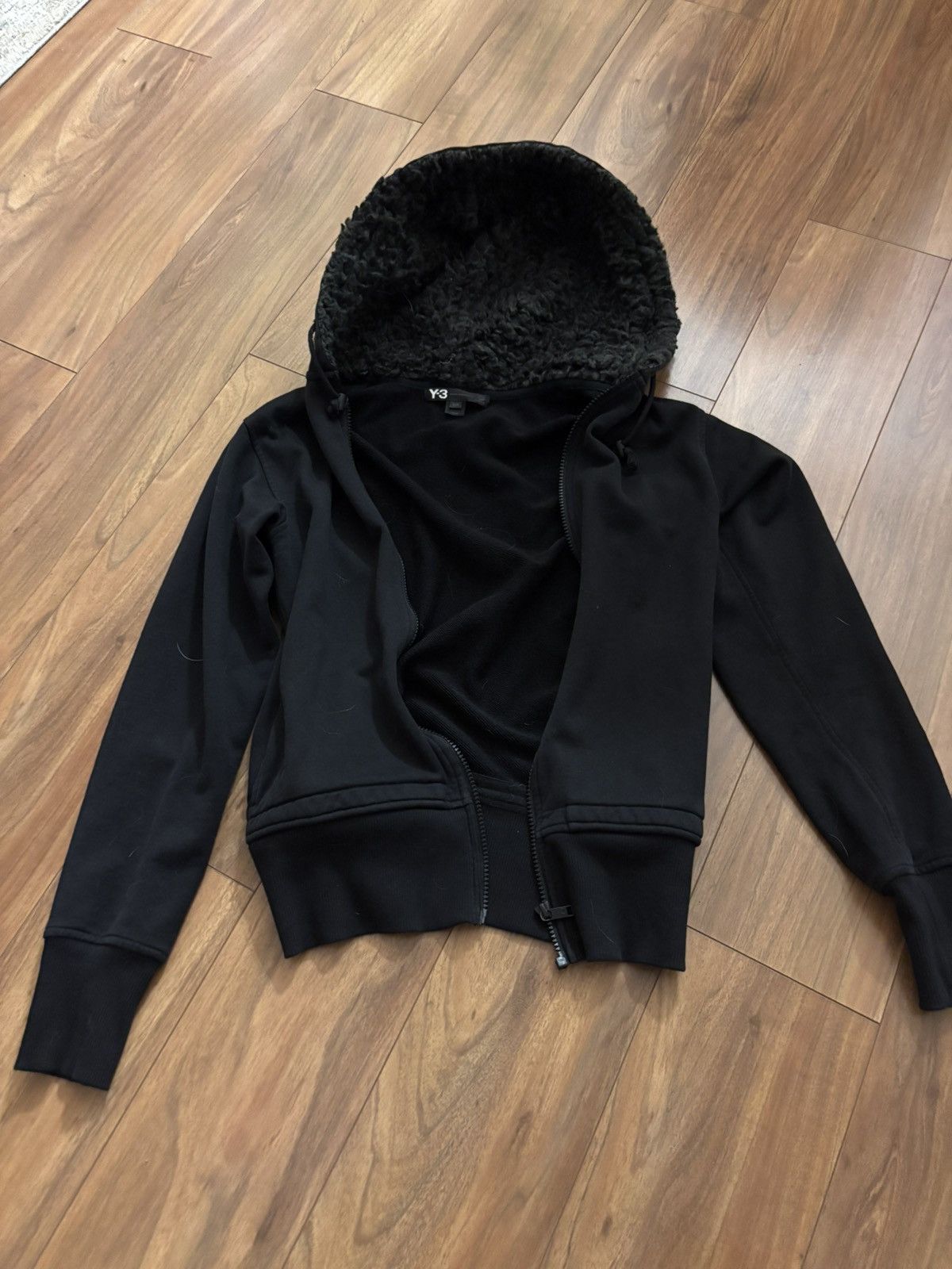 Y-3 black boa hooded parka
