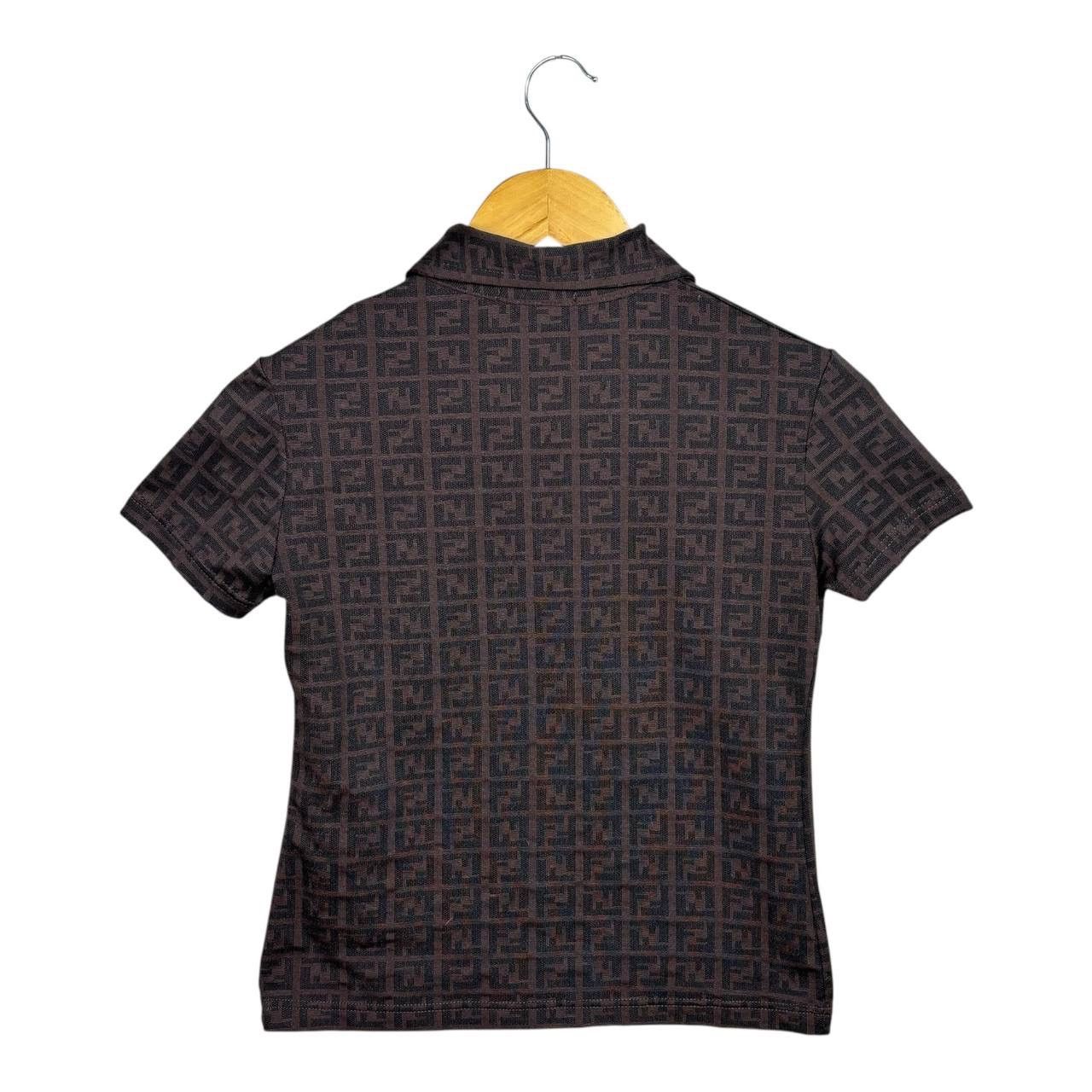 Fendi Vintage Fendi Mare Zucca Monogram Polo Shirt Brown IT40 Size S / US 4 / IT 40 - 2 Thumbnail