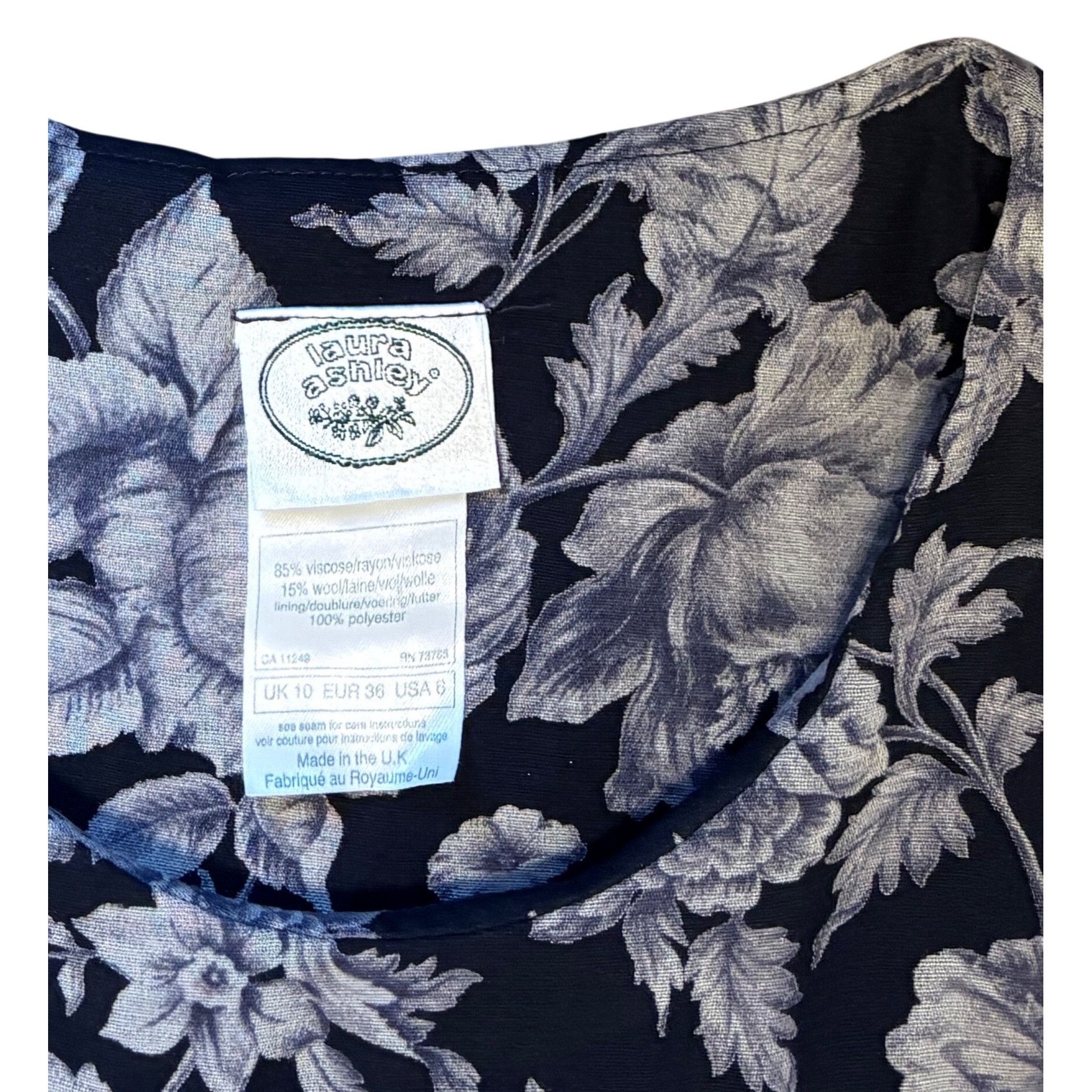VTG Laura Ashley 6 UK 10 Maxi Dress Blue Floral Gray Rose Lo