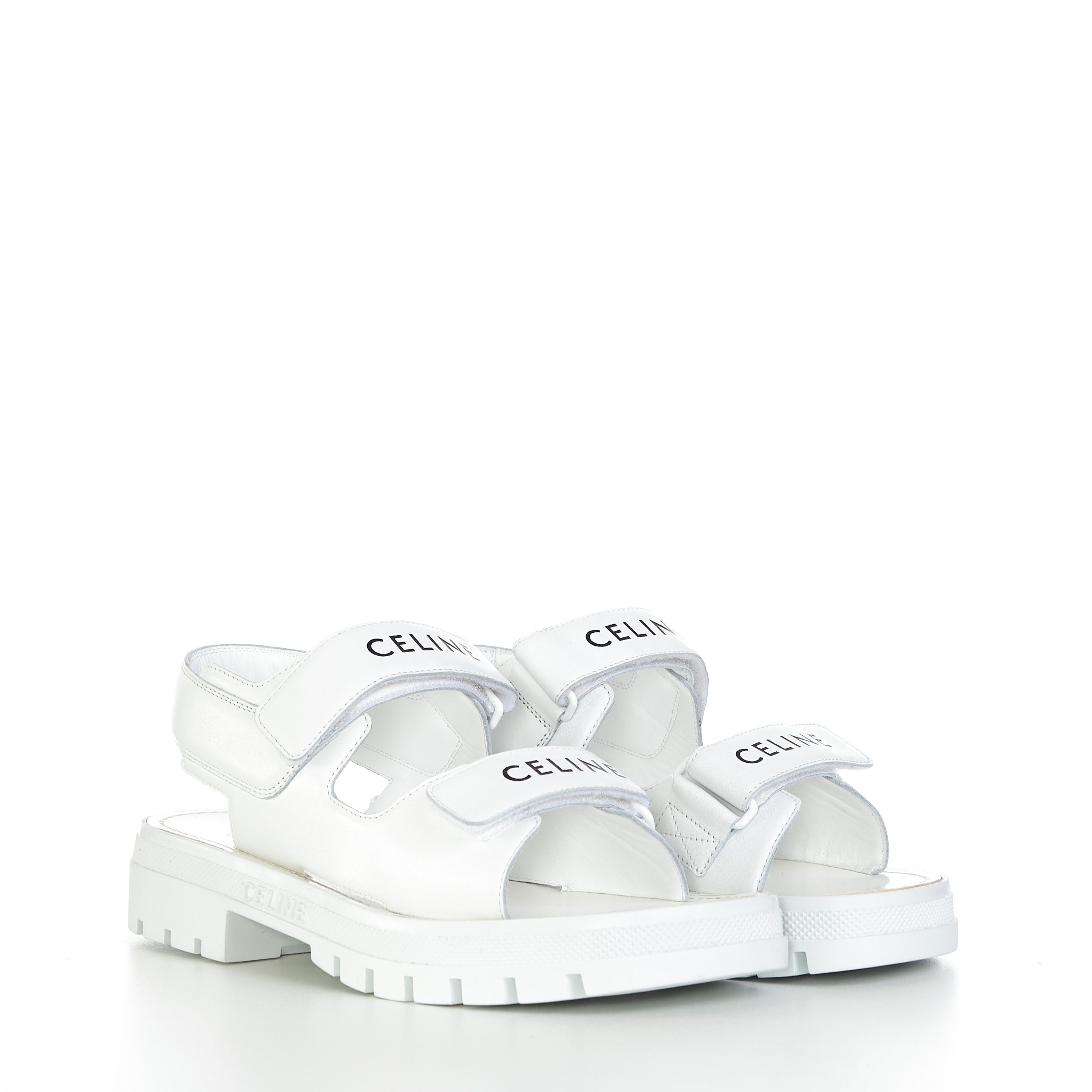 Leo Sandal in White Calfskin Leather With Logo Print