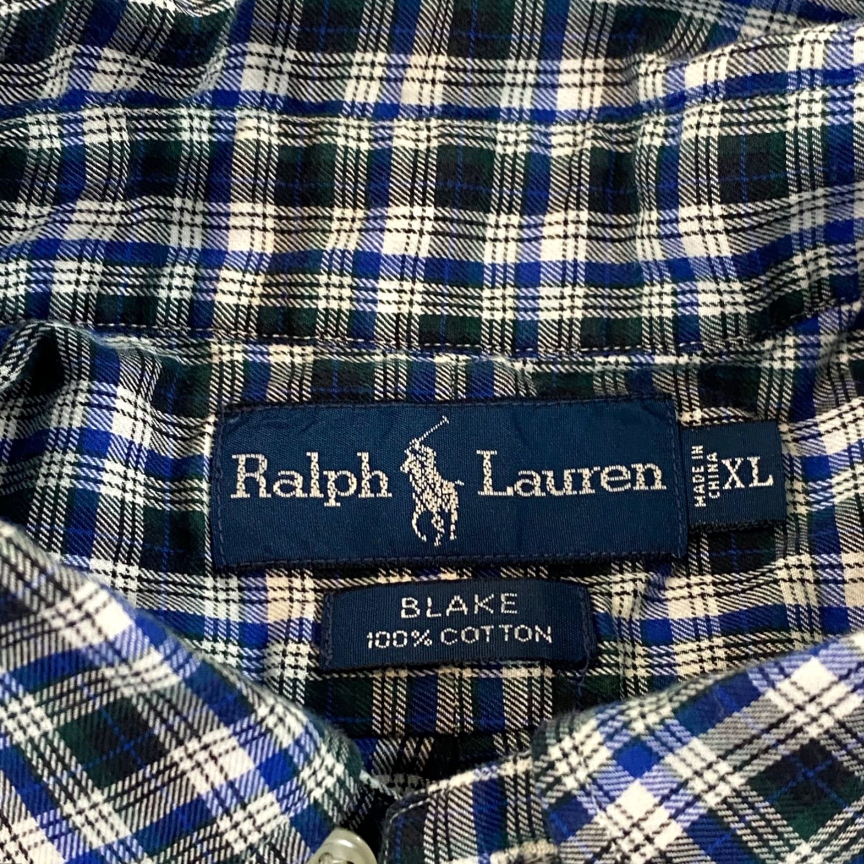 Ralph Lauren VINTAGE Ralph Lauren Mens Shirt XL Long Sleeve Plaid Button-Down Blue Green White Casual Dress Size 46R - 3 Thumbnail