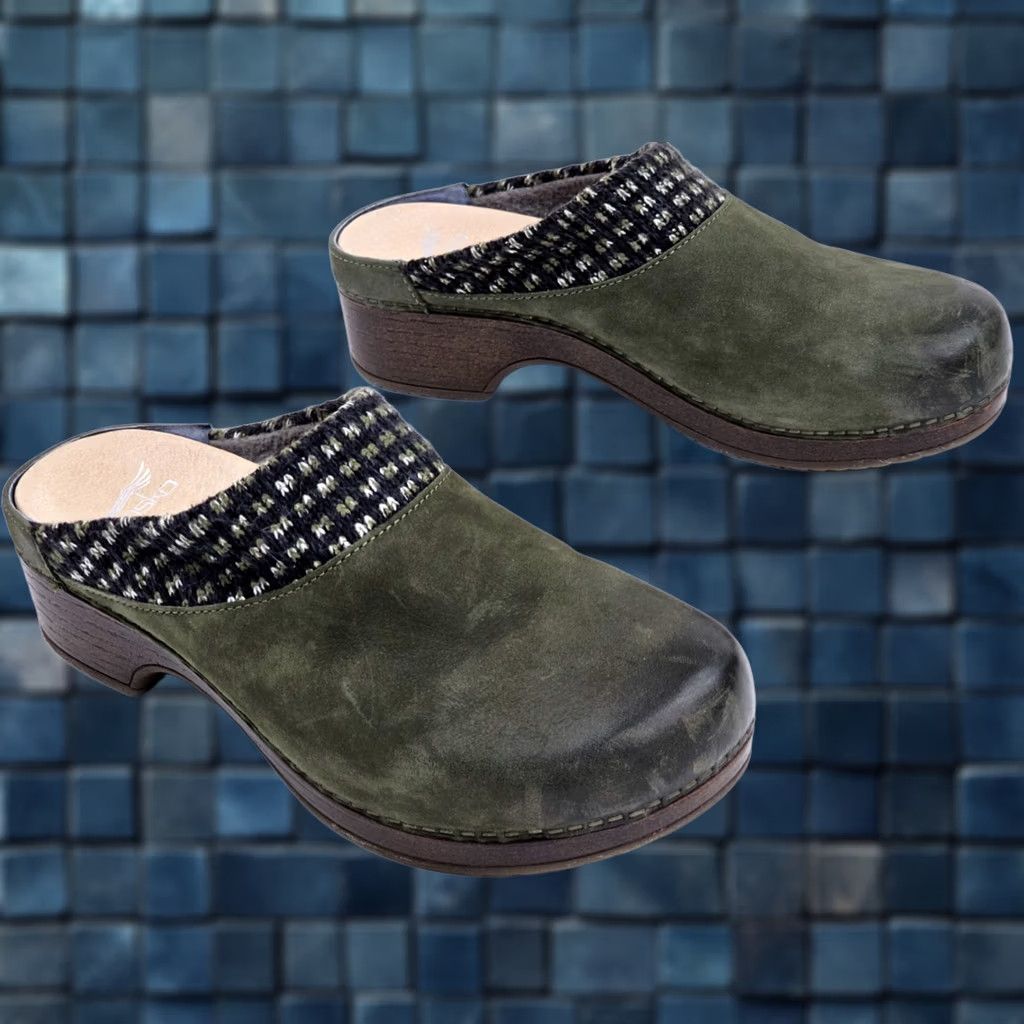 Dansko VINTAGE Dansko Bev Clogs Slide Mule Women EU 38 US 8 Burnished Green Leather EUC Size US 8 / IT 38 - 1 Thumbnail