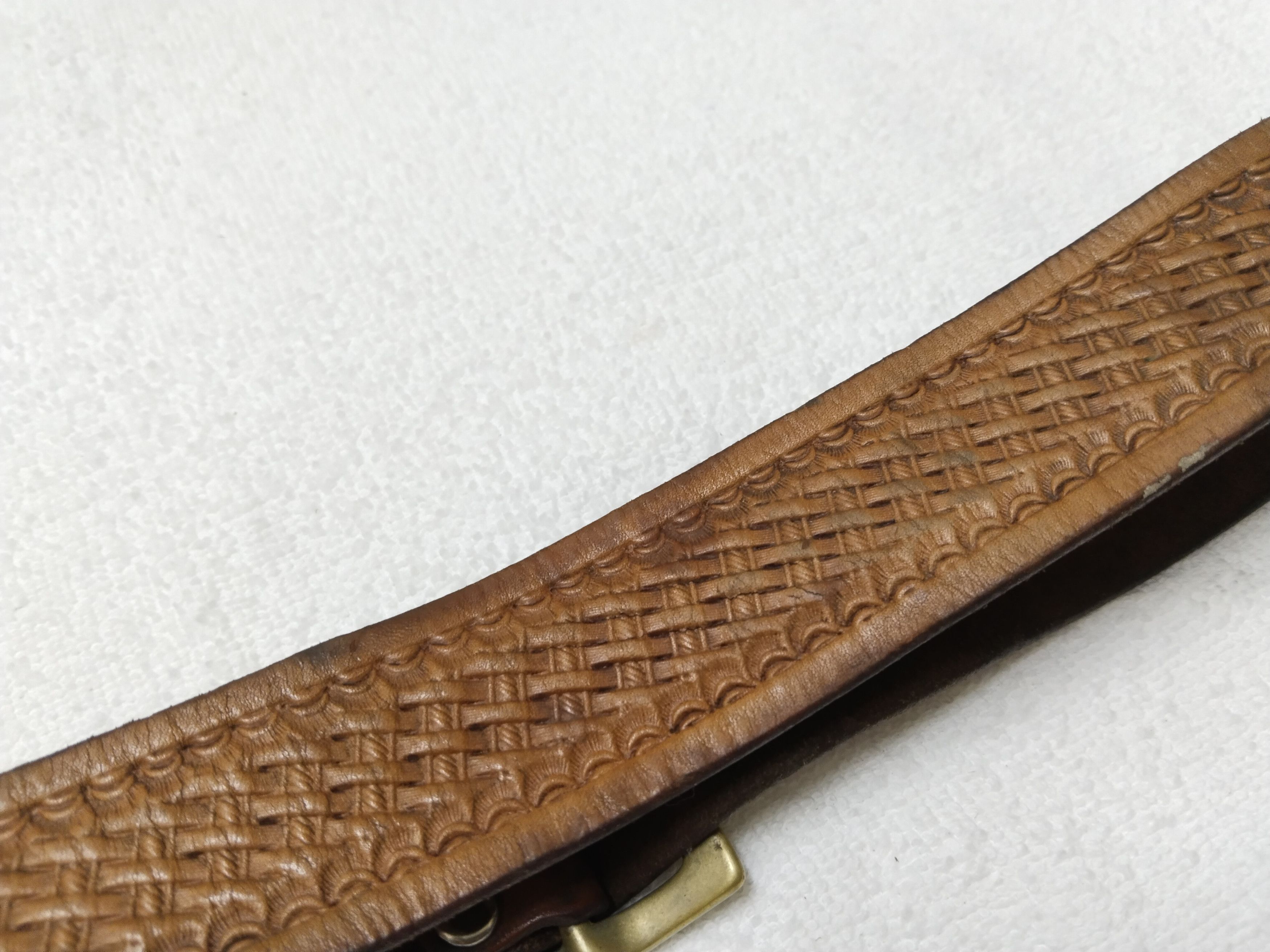 Leather × Vintage Vintage Solid Brass Leather Belt Waist 30-34 Size 34 - 3 Thumbnail