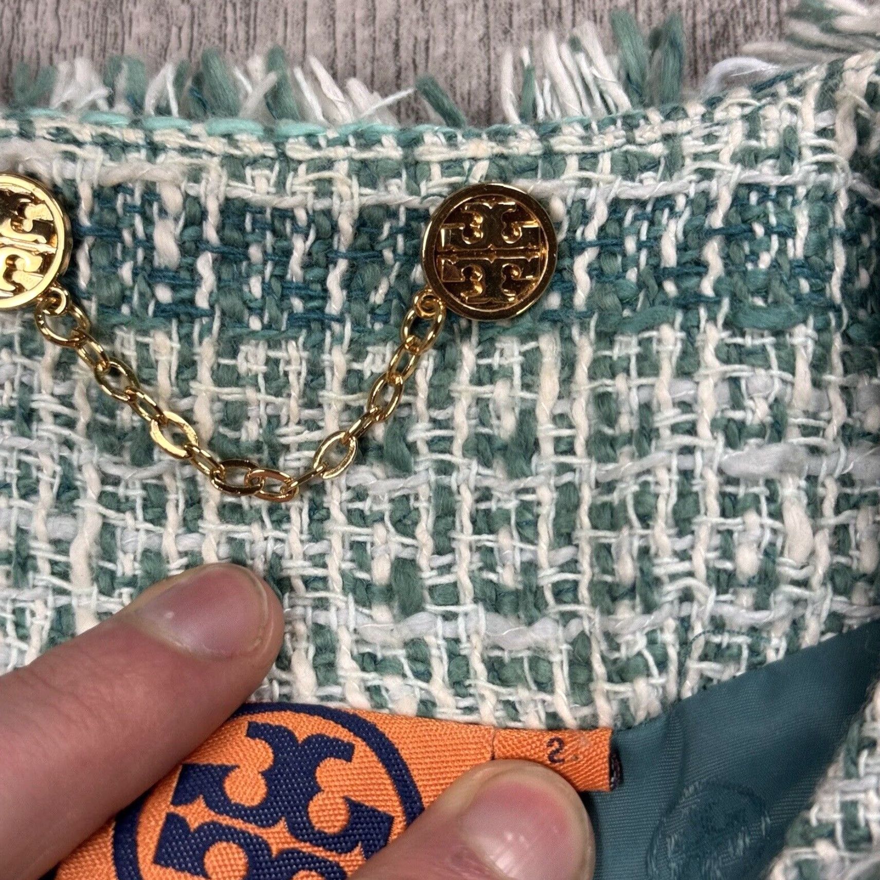 Tory Burch TORY BURCH Marion Blazer Tweed Jacket SIZE 2 Teal Sky Blue 3/4 Sleeve Classic Fit Women's Vintage No N/A Size XS / US 0-2 / IT 36-38 - 4 Thumbnail