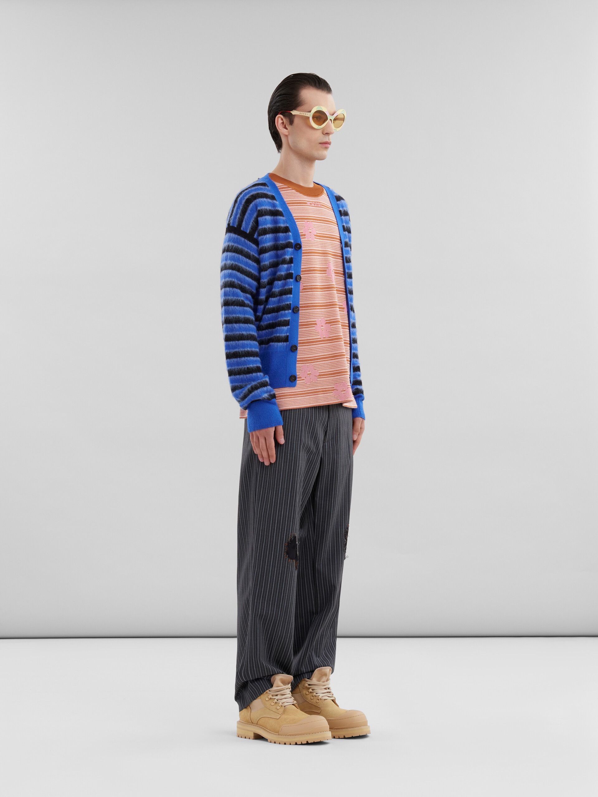 Marni o1s22i1n0924 Mohair Striped Cardigan in Blue/Black Size US M / EU 48-50 / 2 - 5 Thumbnail