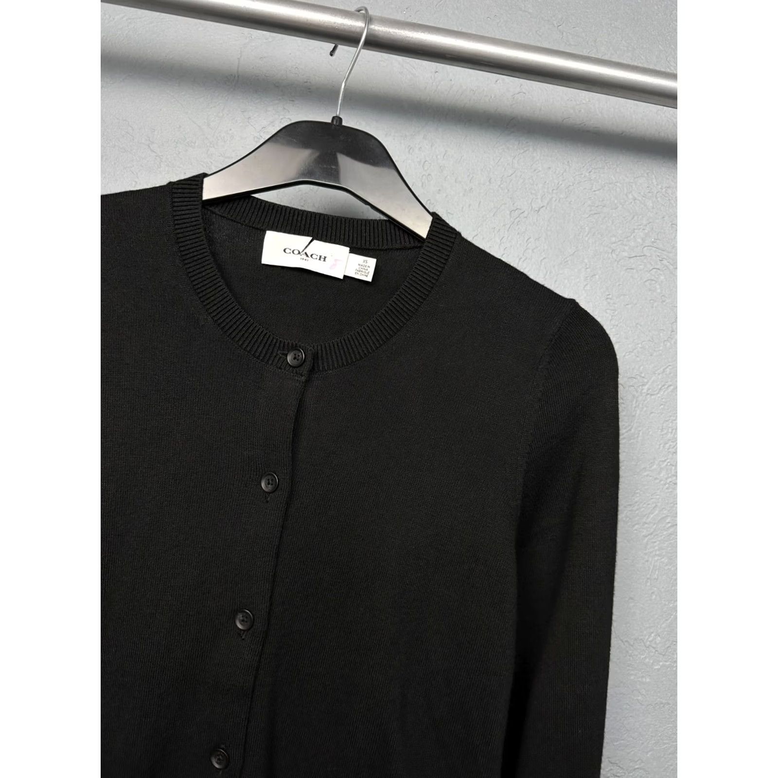 Coach Coach New York Womens Knit Sweater Cardigan XS Black Cotton, Viscose Knit Cardigan Womens XS Black Size XS / US 0-2 / IT 36-38 - 2 Thumbnail
