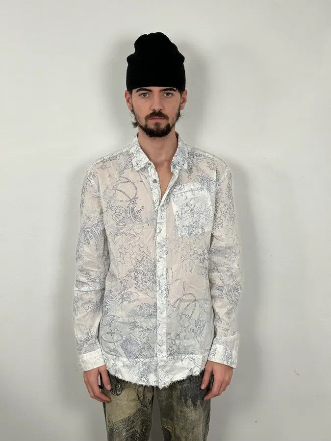 Marithe + Francois Girbaud 2000s Marithé + François Girbaud Aged Tattoo White Shirt Size US M / EU 48-50 / 2 - 2 Thumbnail