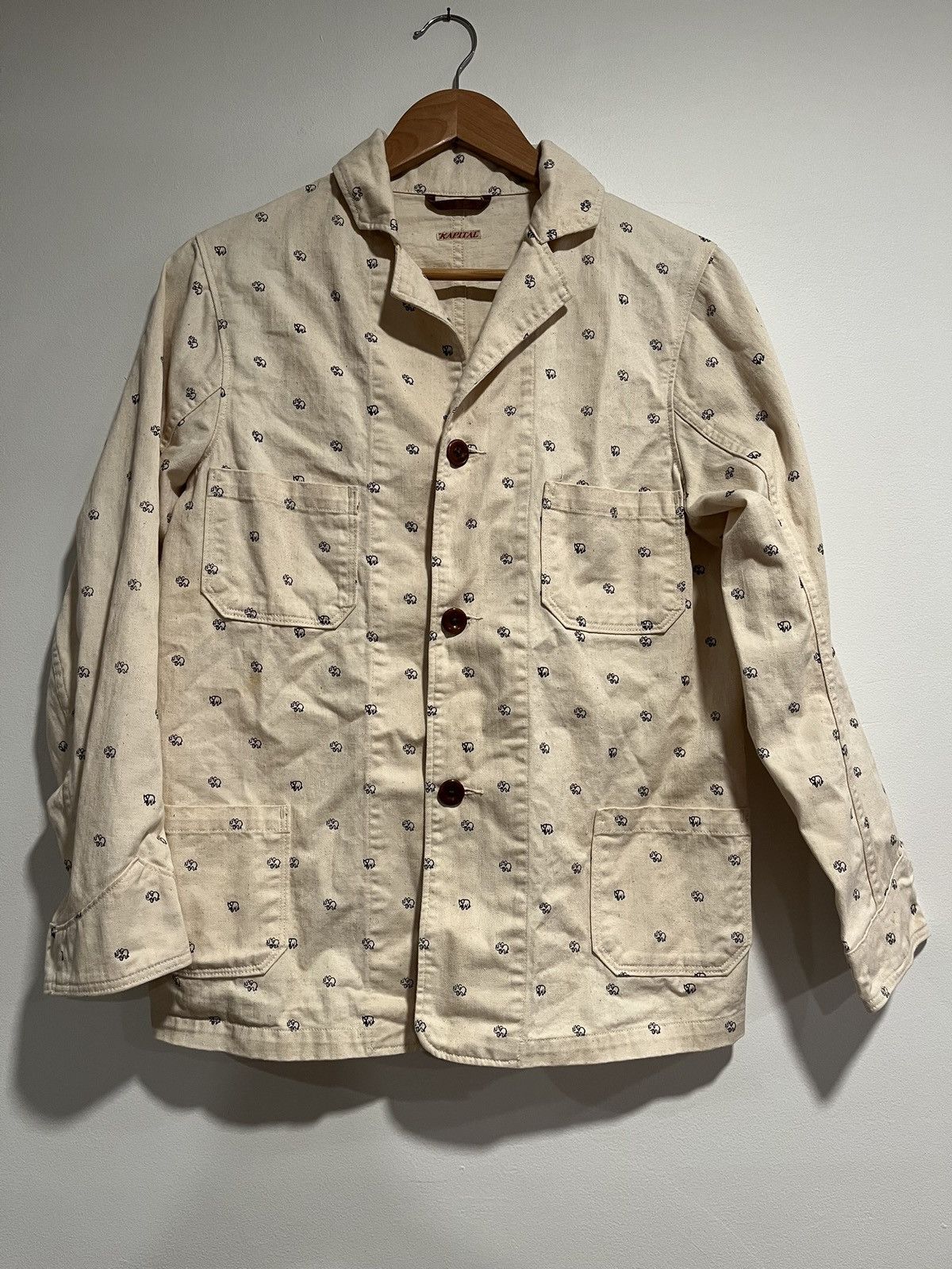 image of Kapital Elephant Print Chore Jacket in White, Men's (Size XS)