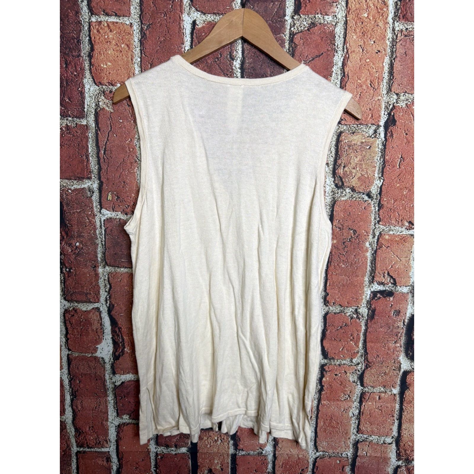 Vintage Wynne Lounge Shirt Womens Beige Linen Viscose Button Sleeveless Large M Adult Regular Size M / US 6-8 / IT 42-44 - 3 Thumbnail