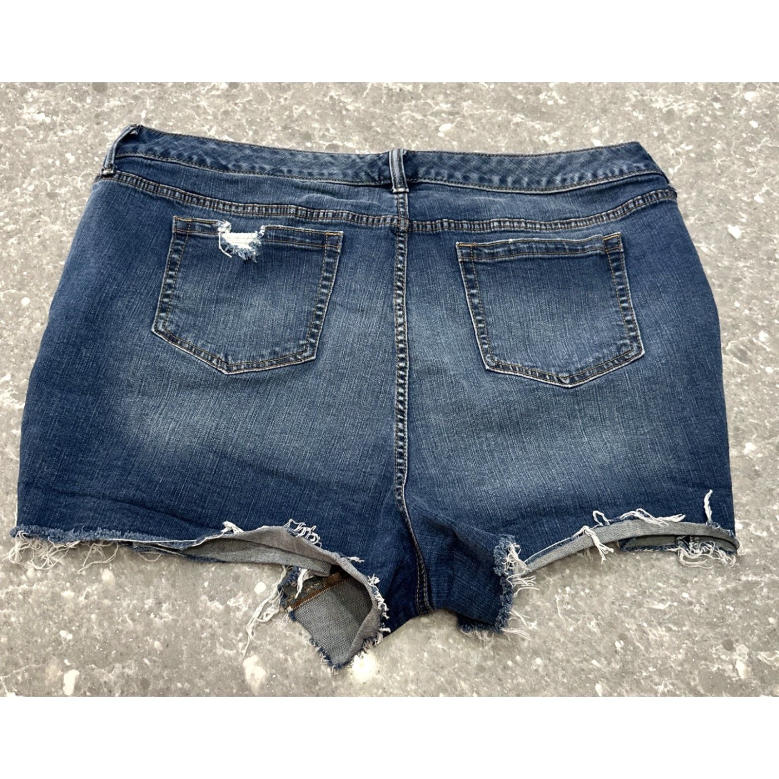 Torrid Torrid Blue Jean Shorts 24 Distressed Ripped Mid Raw Hem Button Fly Medium Wash Womens Size 42" / US 20 - 4 Thumbnail