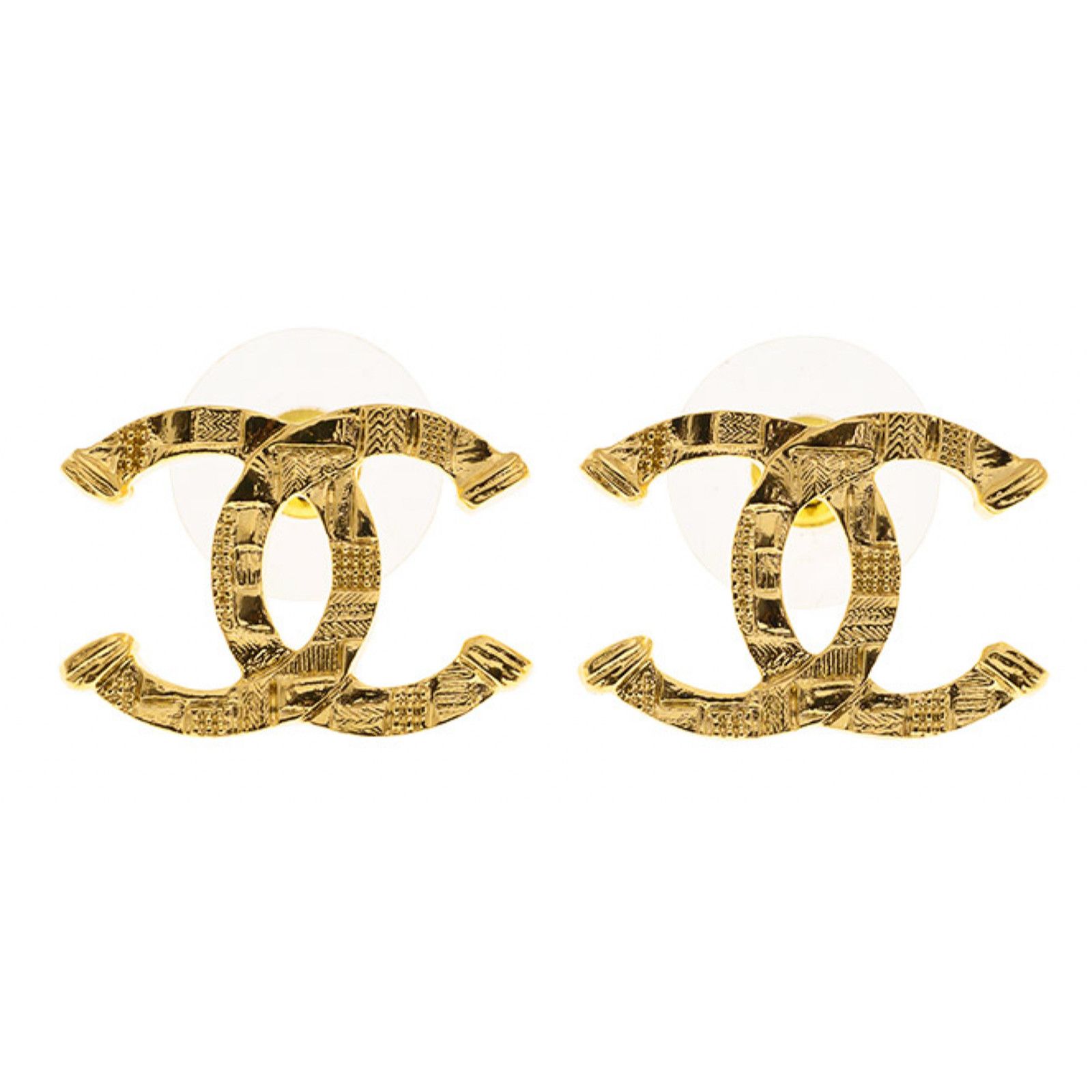 Chanel Chanel Gold Hammered Interlocking Statement Stud Earrings Size ONE SIZE - 4 Thumbnail