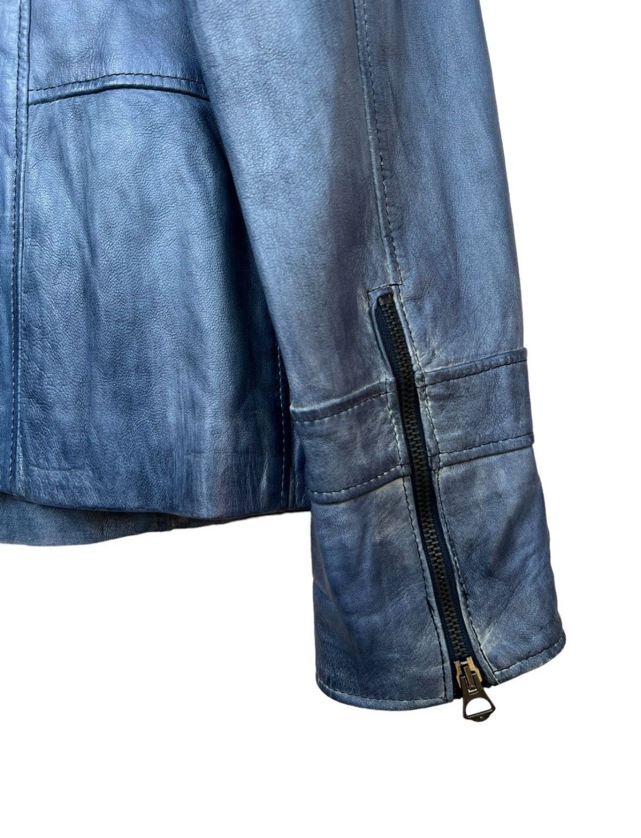 Japanese Brand Curge Italy Blue Sunfaded Biker Leather Jacket Size US S / EU 44-46 / 1 - 10 Thumbnail