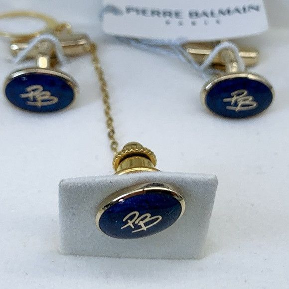 Pierre Balmain Pierre Balmain Gold and Navy Tone Cufflinks and Tie Pin Set Size ONE SIZE - 4 Thumbnail