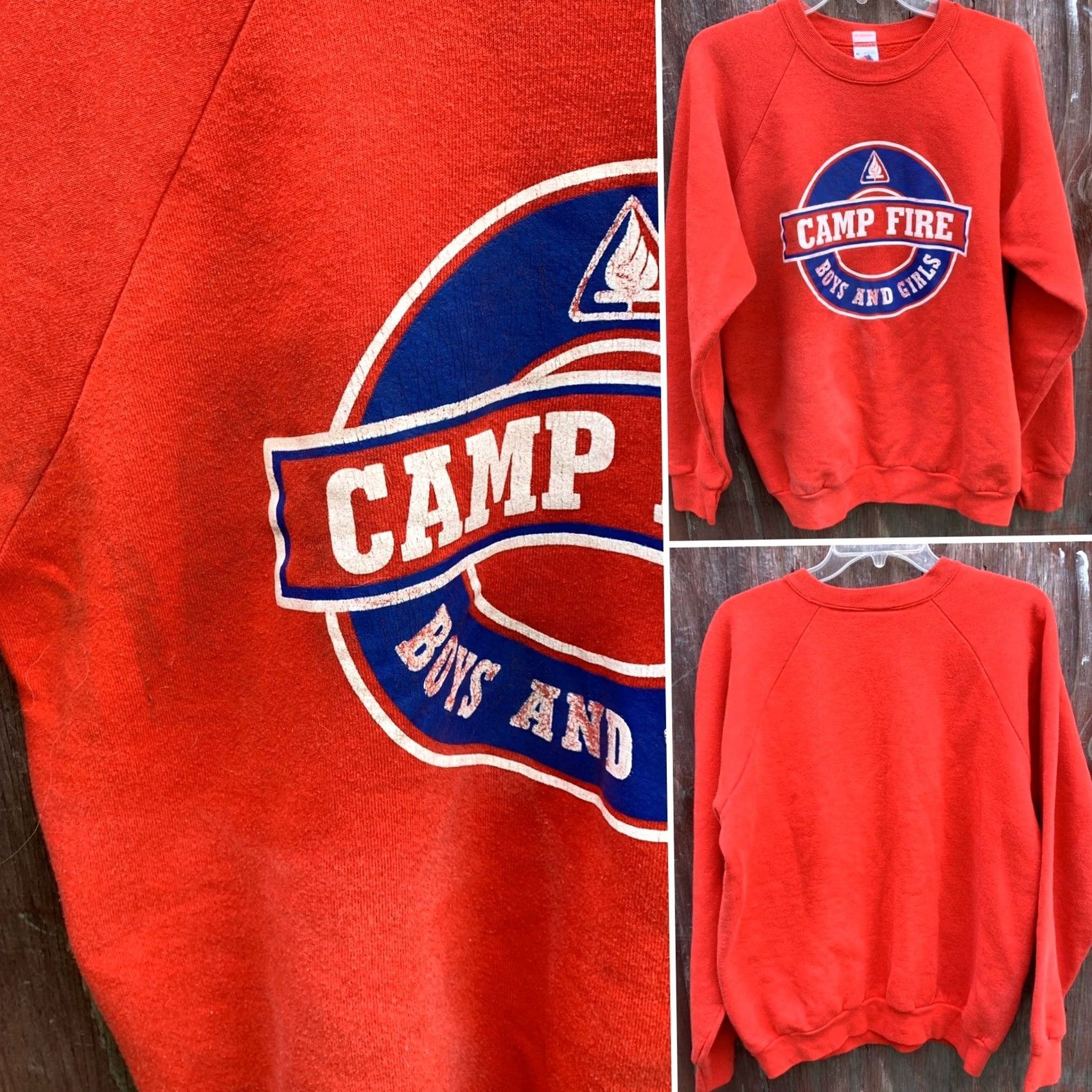 Fruit Of The Loom VINTAGE Fruit of the Loom Camp Fire Raglan Sweatshirt Boys And Girls XL Made In USA Red Unisex Graphic Sweatshirt 50/50 Size US XL / EU 56 / 4 - 7 Thumbnail