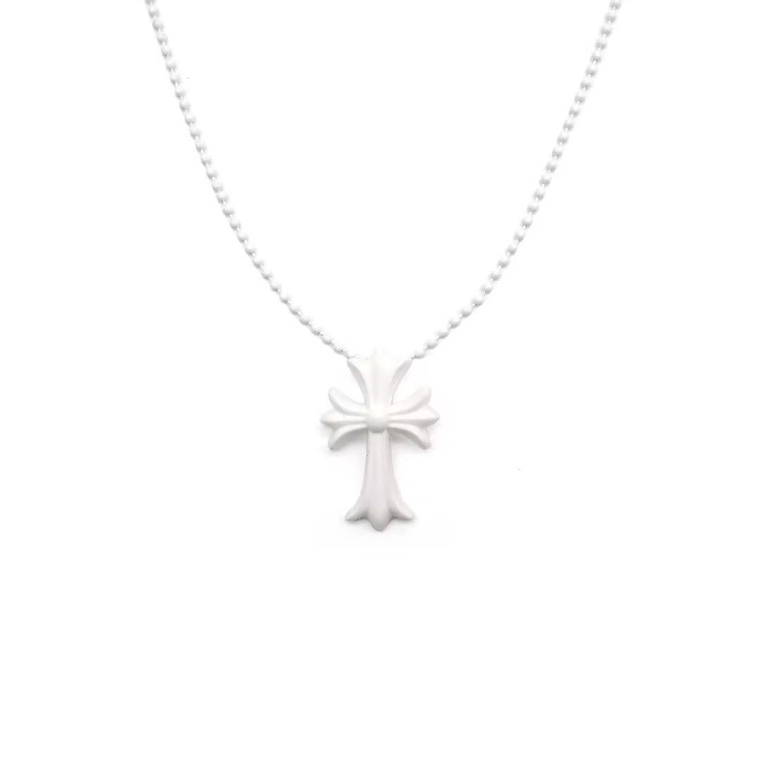 Chrome Hearts Chrome Hearts White Resin Cross Pendant Ball Chain Necklace Size ONE SIZE - 1 Thumbnail