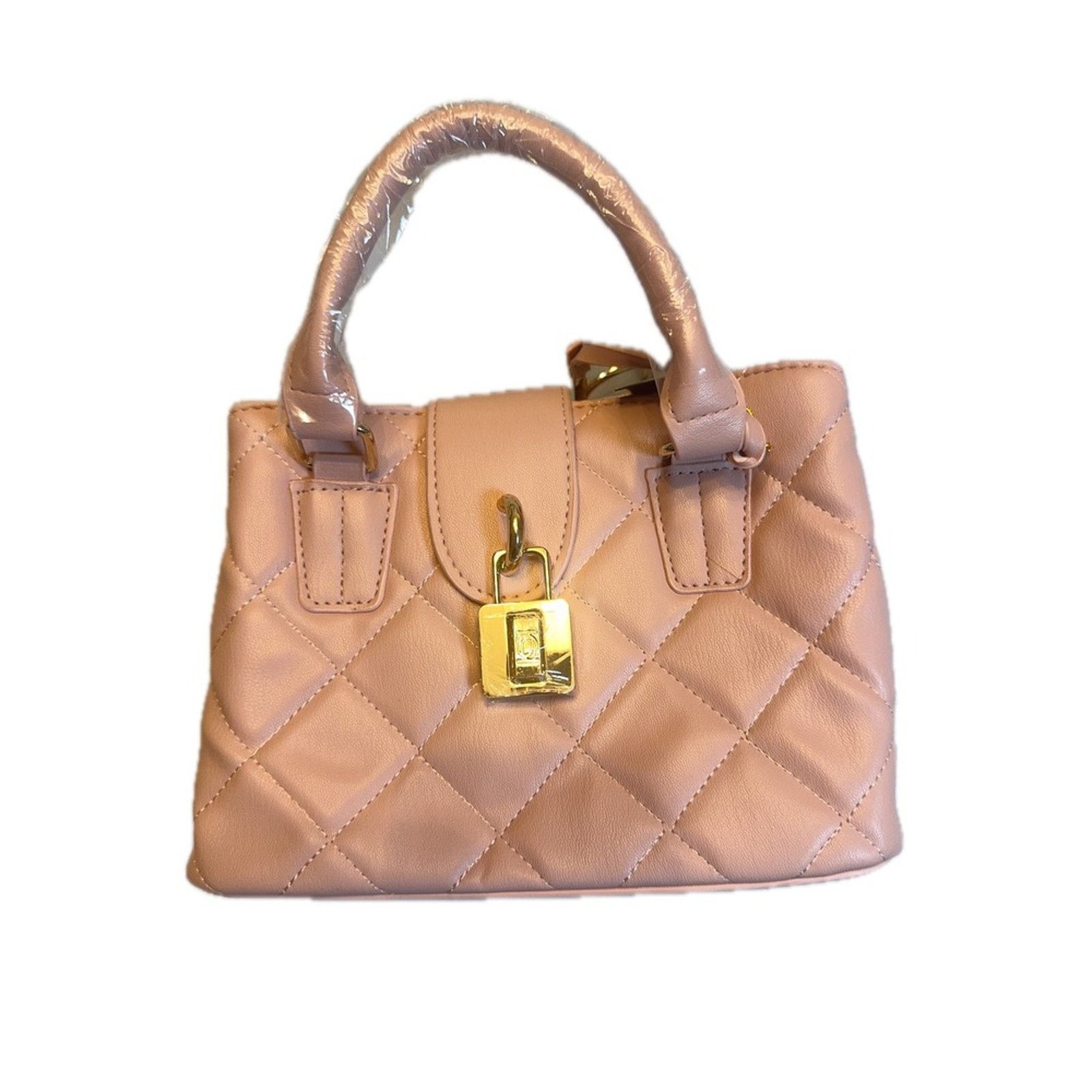 Bebe Bebe Quilted Satchel Top Handle Bag Gold Accents Pink Purse Size ONE SIZE - 4 Thumbnail