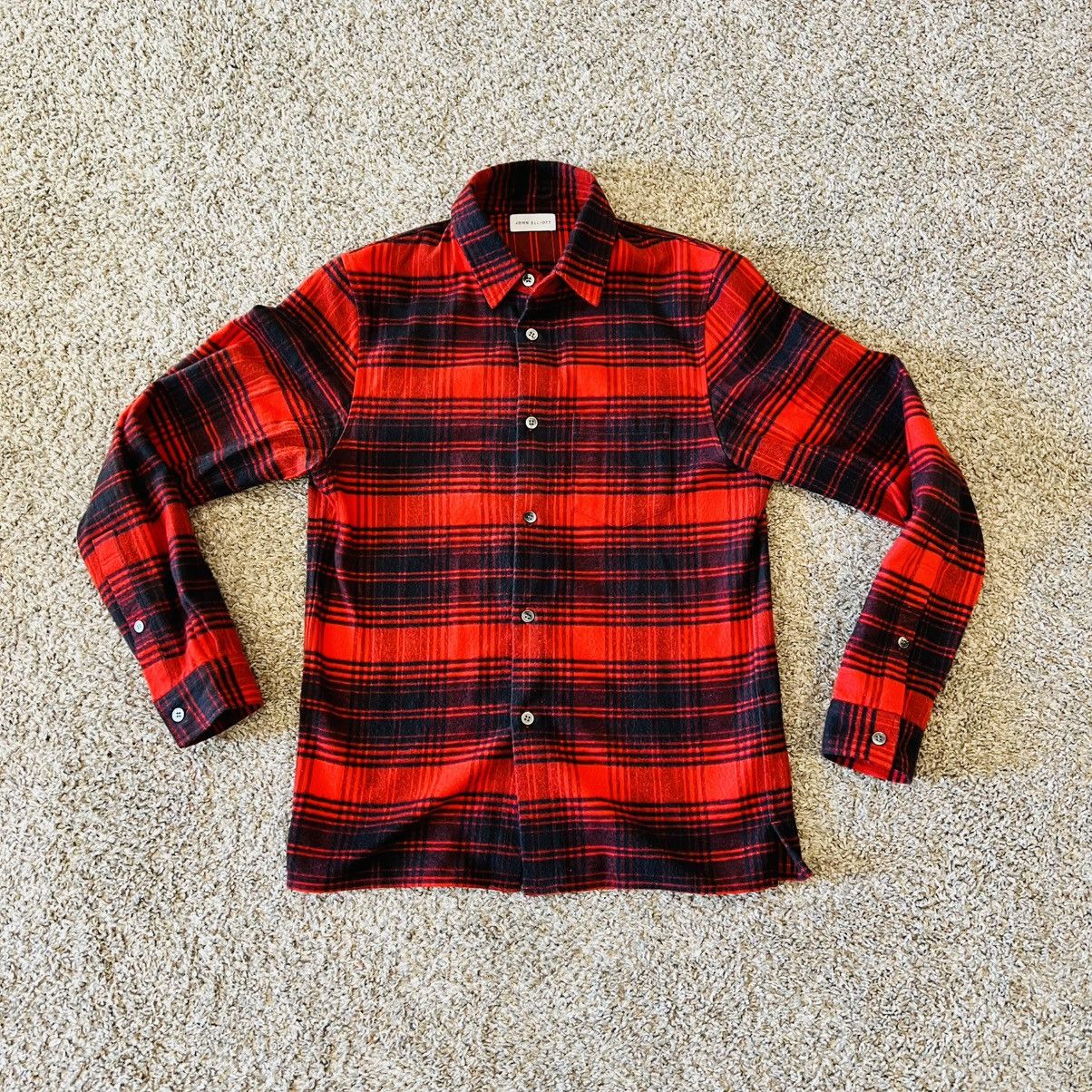 John Elliott Red Flannel Shirt Button Up