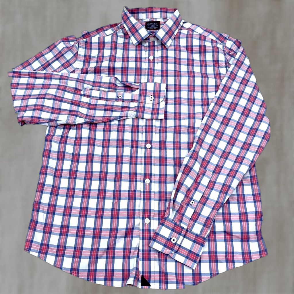 UNTUCKit VINTAGE Untuckit Men's Shirt Large Pink Blue White Plaid Button-Up Casual Slim Fit Size US L / EU 52-54 / 3 - 1 Thumbnail