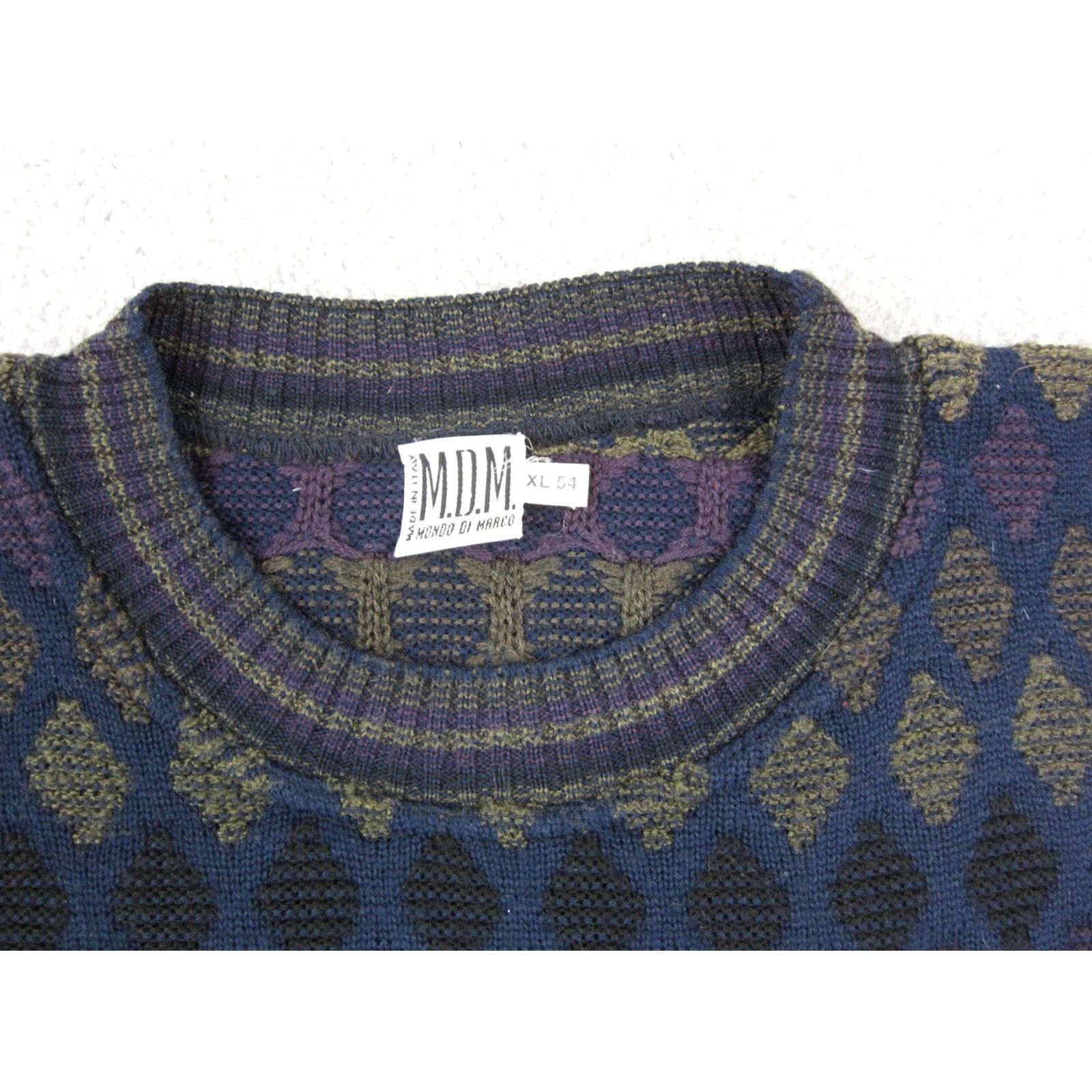 Vintage VINTAGE Mondo di Marco Sweater Mens XL Blue Diamond Wool Acrylic 80s Pullover Crew Neck Long New title Size US XL / EU 56 / 4 - 3 Thumbnail