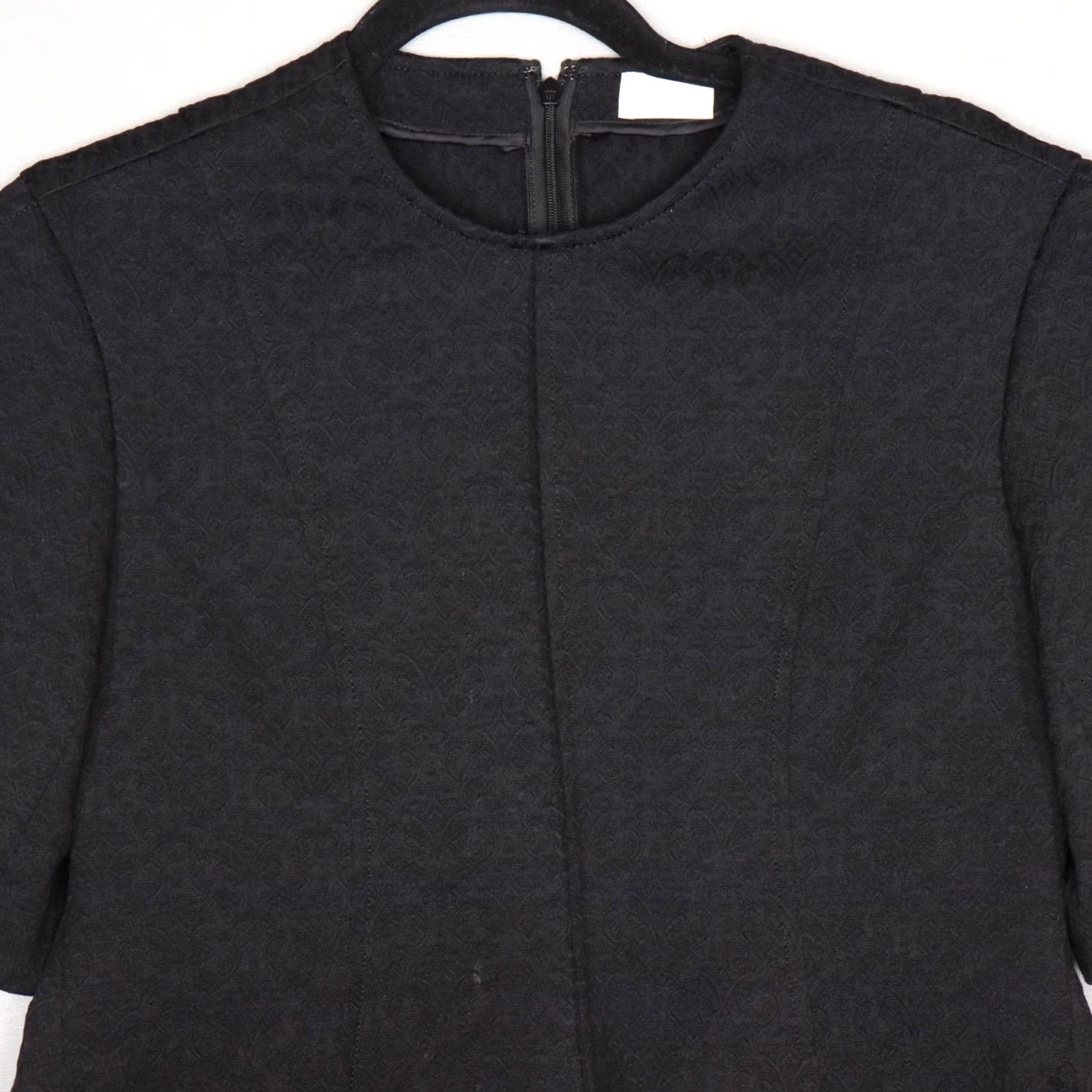 Vintage Cygne Blouse Shirt Womens Textured Short Sleeve Zip Back A-Line Peplum Black Round Neck Kimono Sleeve Size M / US 6-8 / IT 42-44 - 2 Thumbnail