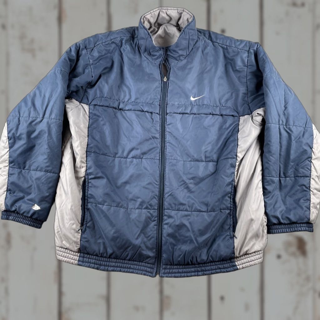 Nike VINTAGE Nike Puffer Jacket Men 2XL Gray Navy Distressed 90s Y2K Hip Hop City Sports Size US XXL / EU 58 / 5 - 1 Thumbnail