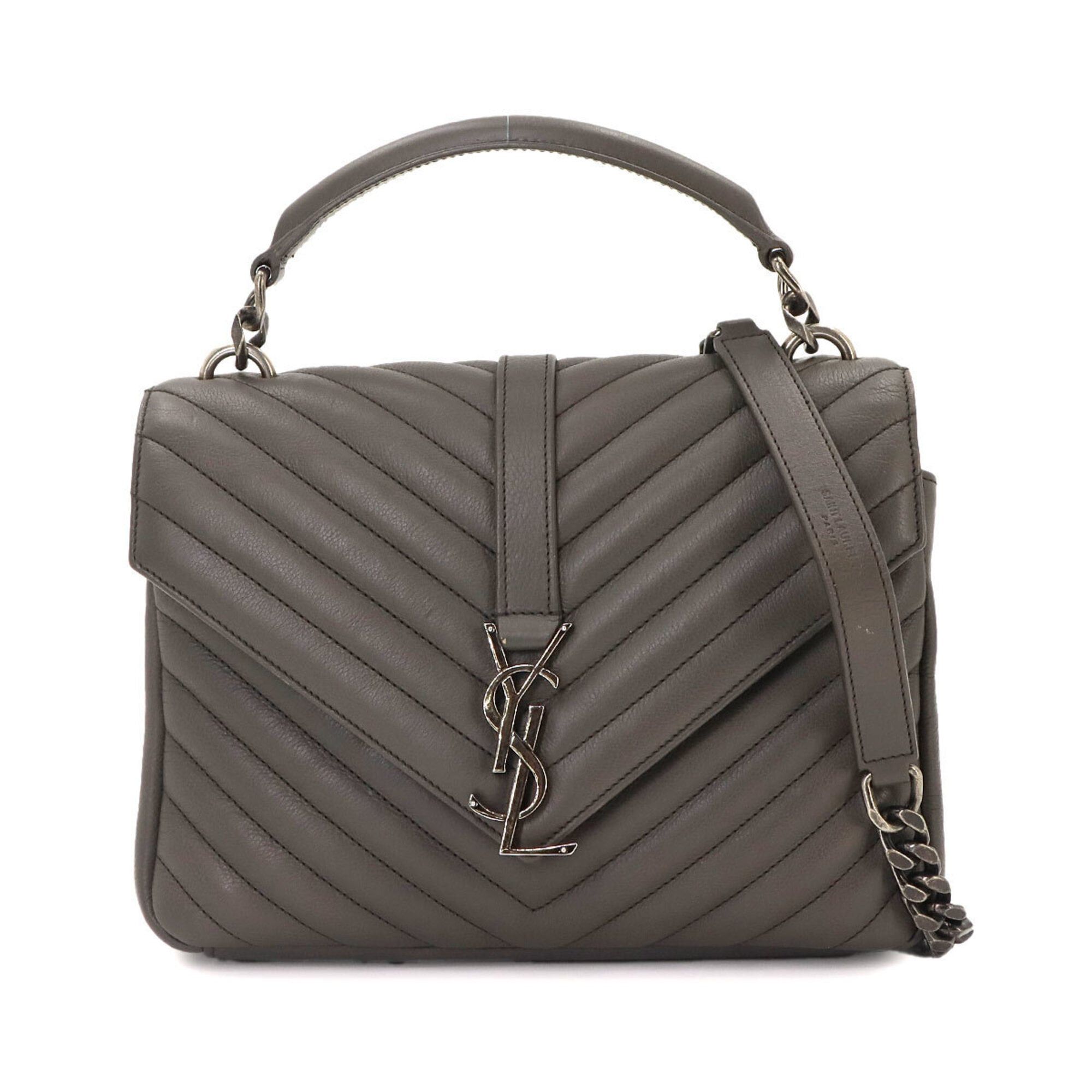 Saint Laurent Paris Saint Laurent College 2-way Hand Chain Shoulder Handbag, Leather, Gray, 428056, Silver Hardware. Size ONE SIZE - 1 Thumbnail