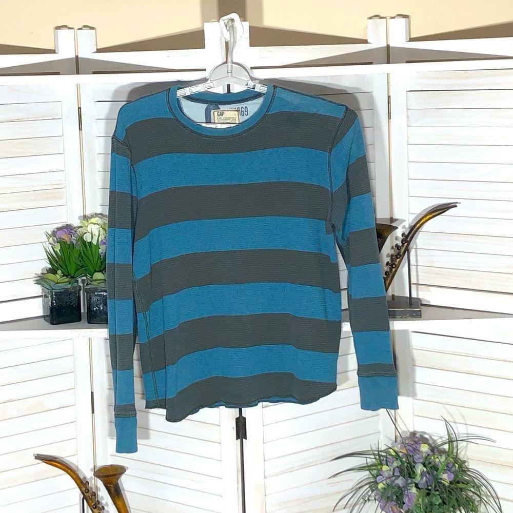 Gap Gap teal blue gray striped cotton long sleeves shirt L Size US L / EU 52-54 / 3 - 1 Thumbnail