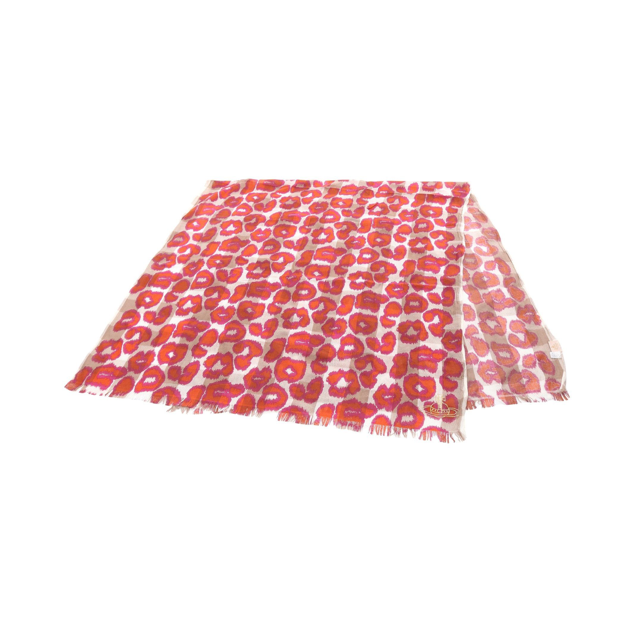 Vivienne Westwood Orb Embroidery Scarf Stall Check Leopard Cotton Multicolor