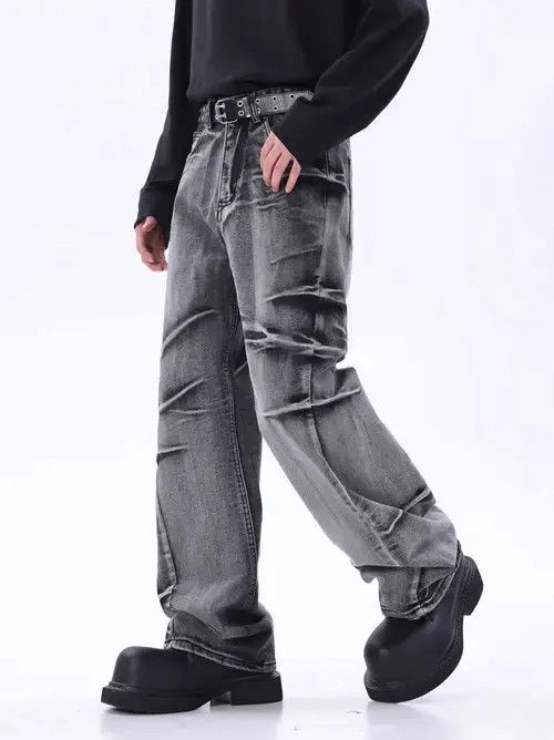 Japanese Brand Vintage washed wasteland style pleated wide leg jeans Size US 32 / EU 48 - 1 Thumbnail