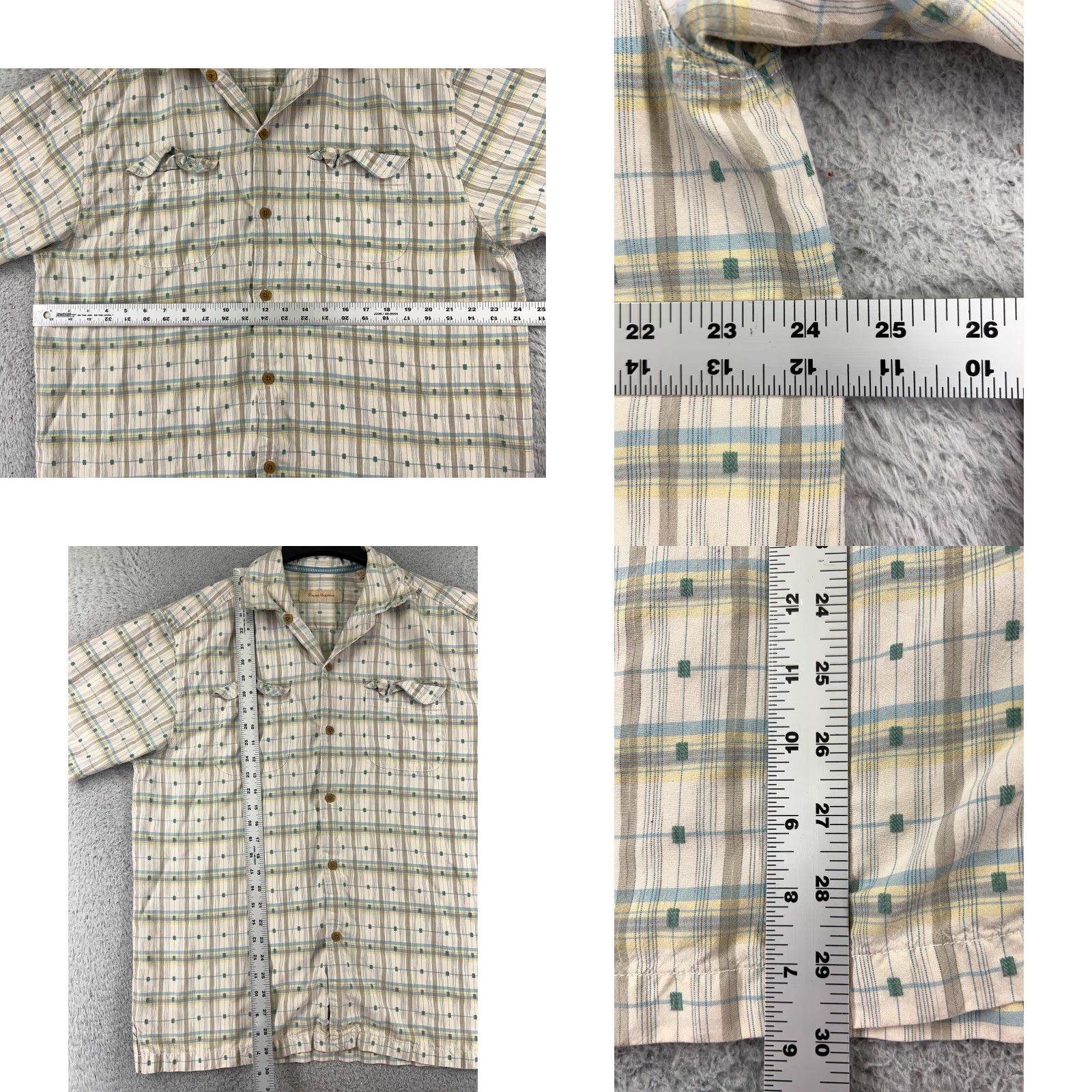 Tommy Bahama Tommy Bahama Shirt Men Large Beige Plaid Button-Up Silk Blend Camp Double Pocket Casual Size US L / EU 52-54 / 3 - 8 Thumbnail