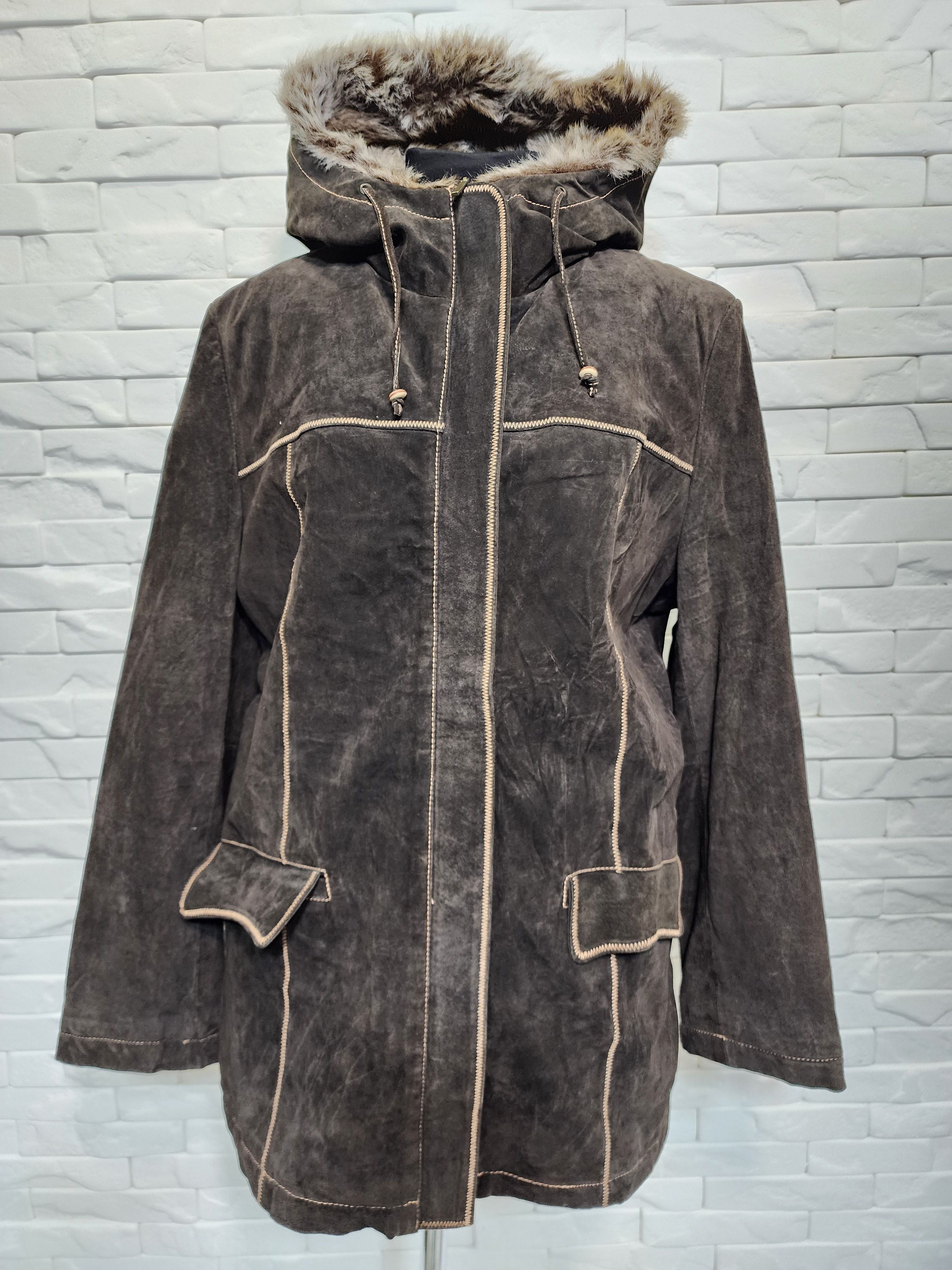 Genuine Leather Brown Suede Leather Jacket: Classic Hooded Design Size XL / US 12-14 / IT 48-50 - 1 Thumbnail