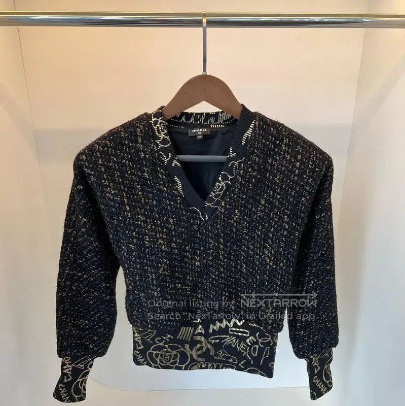 Chanel Winter Wool Knit Black Sweater .