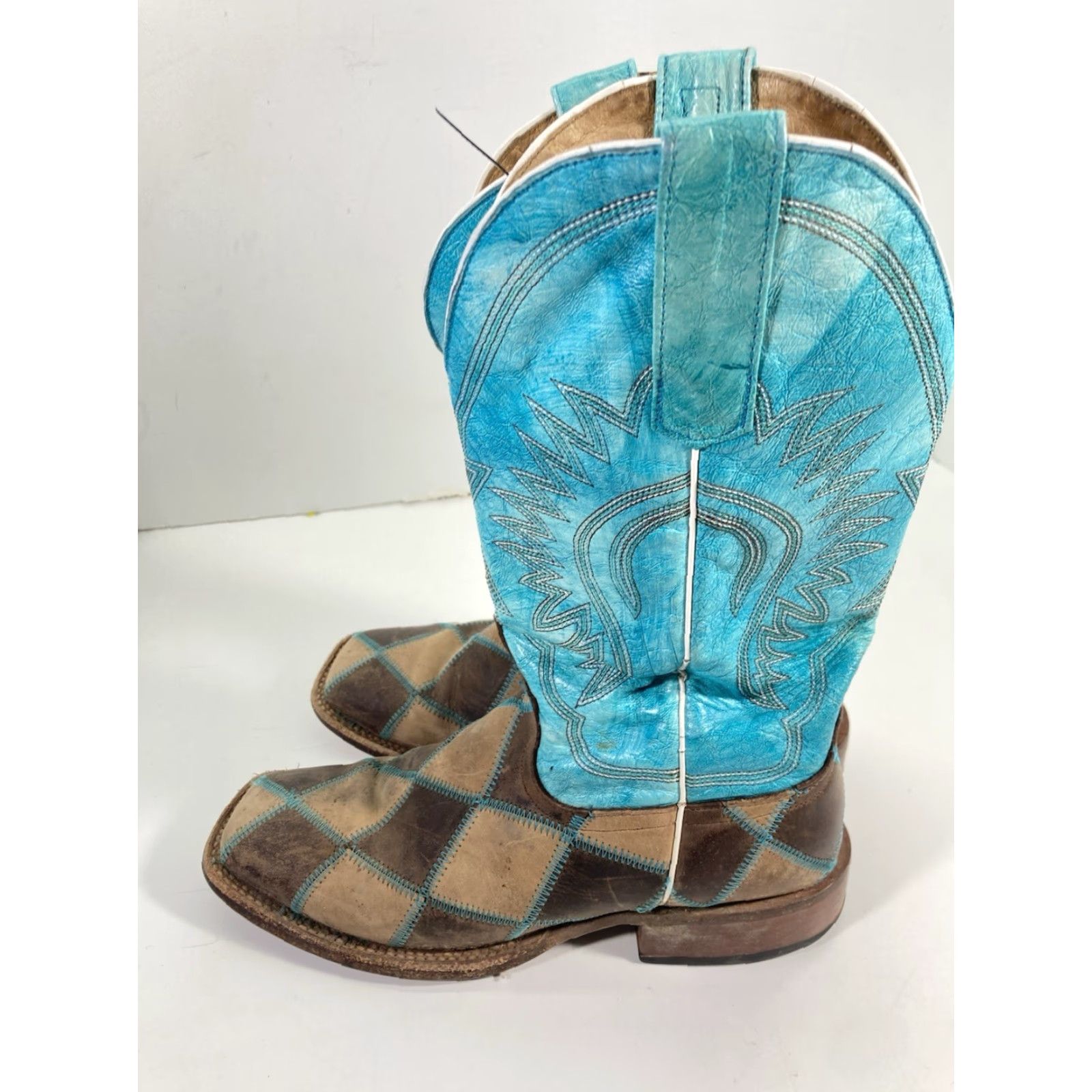 Andersson Bell Anderson Beane HP Horsepower Boots Women Size 6 Turquois Patchwork Square Toe Western Leather Mid-Calf Block Heel Size US 6 / IT 36 - 4 Thumbnail