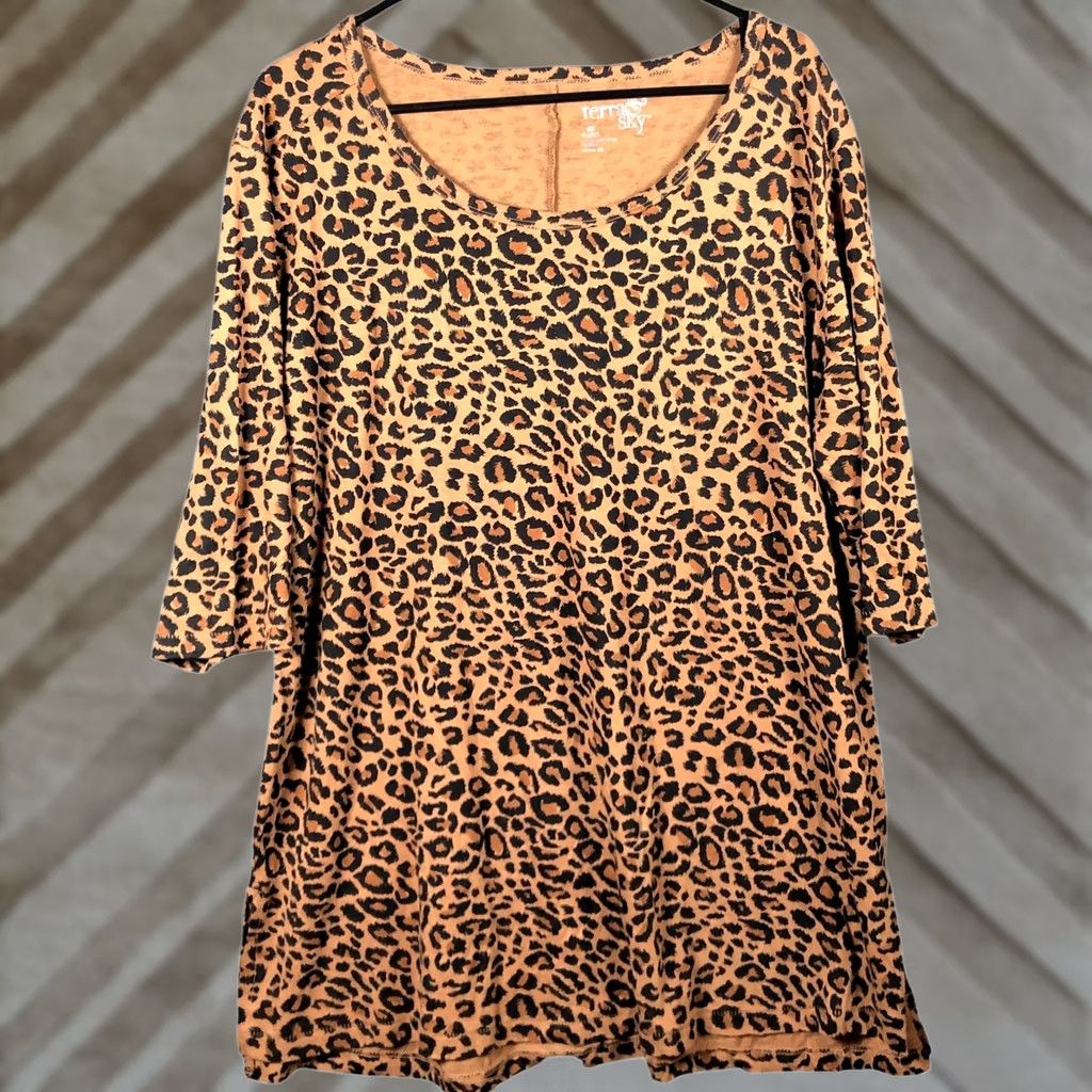 Vintage Terra & Sky Blouse Brown Black Leopard Print 3/4 Sleeve Tunic 0X Women’s Plus Size Casual Size XL / US 12-14 / IT 48-50 - 1 Thumbnail