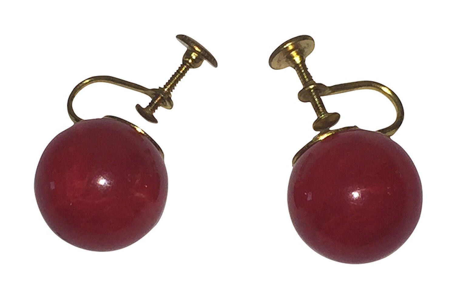 Designer Red Swirl Bakelite Ball Earrings Size ONE SIZE - 3 Thumbnail