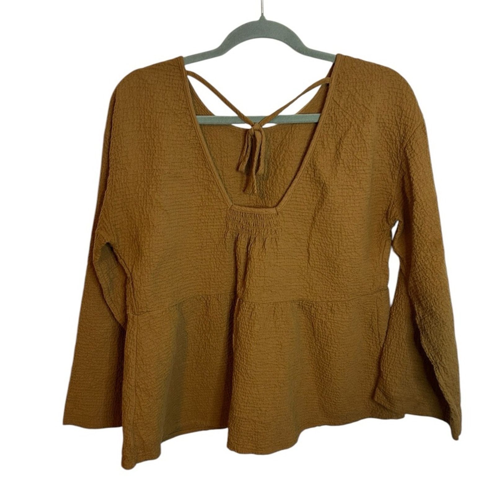 Madewell Madewell Tan Textured Open Back Peplum Top Size M / US 6-8 / IT 42-44 - 2 Thumbnail