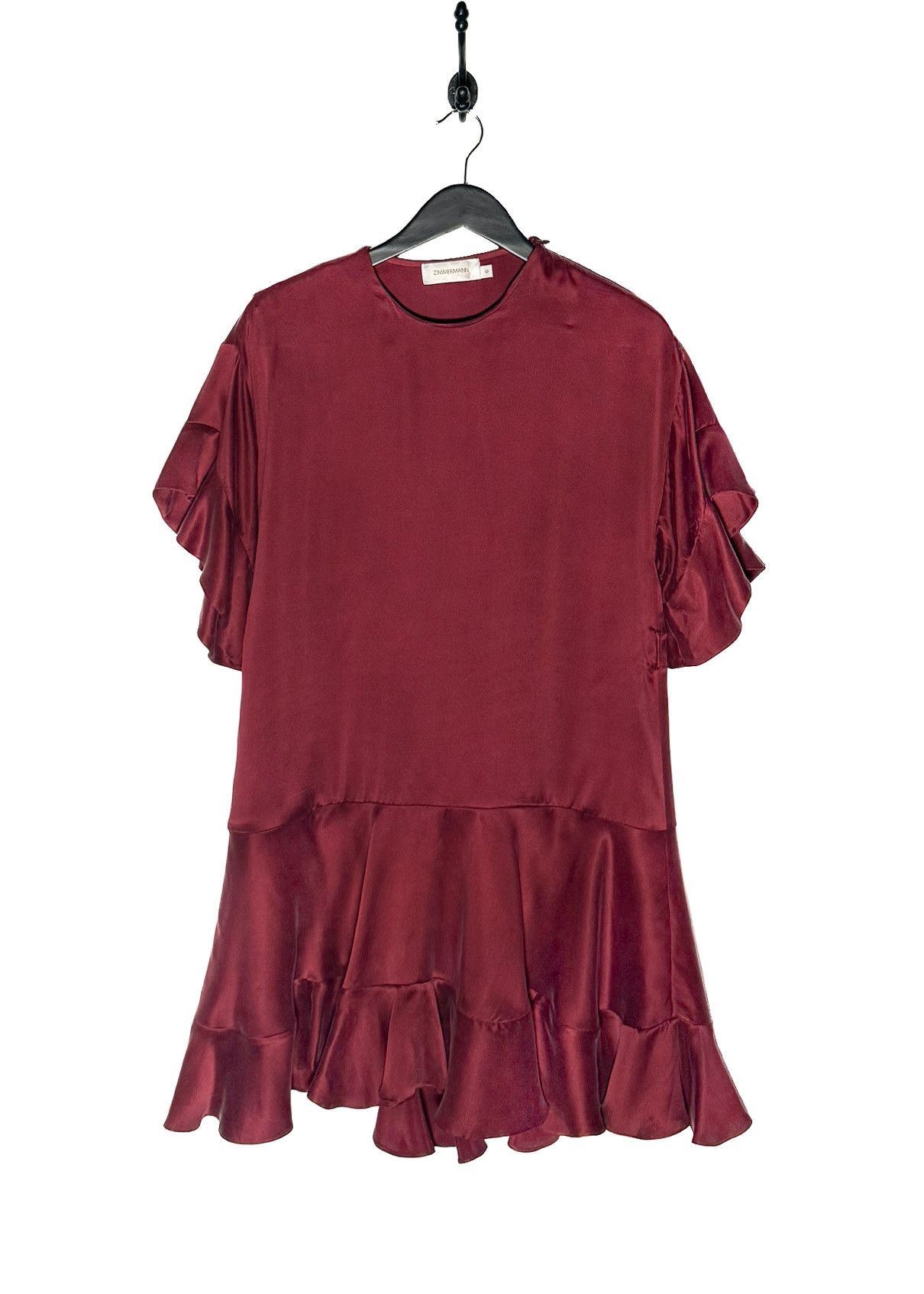 Zimmermann Zimmermann Burgundy Red Washed Silk Ruffle Mini Dress - 0 US Size S / US 4 / IT 40 - 8 Thumbnail