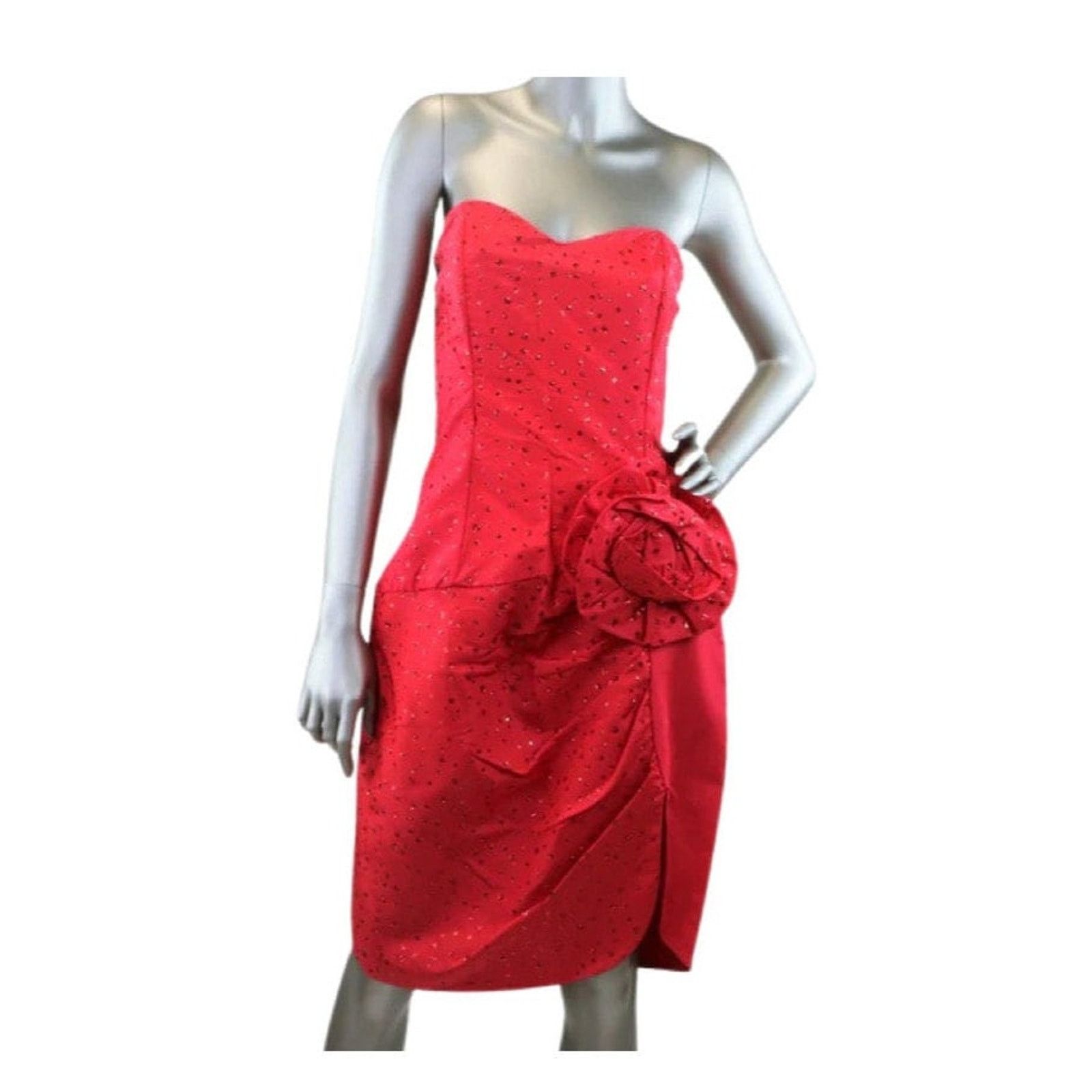 Vintage 1980s Gunne Sax Red Strapless Glitter Dress Medium