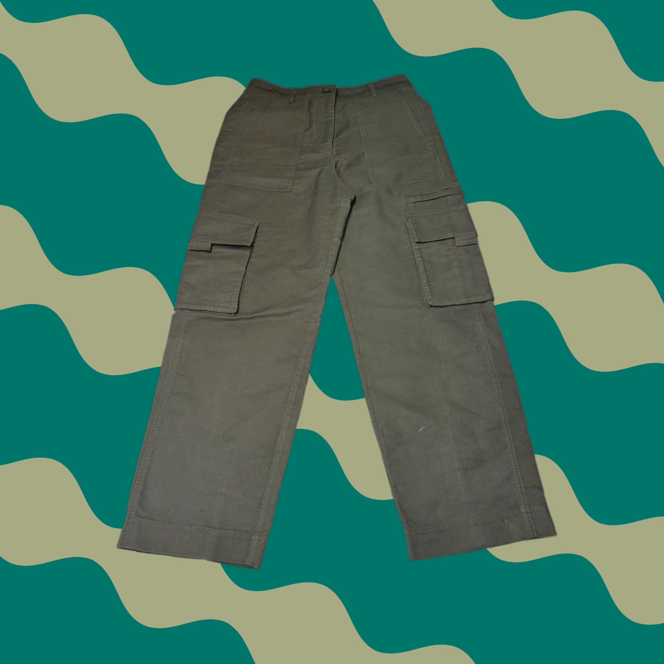 ME+EM ME+EM Cargo Pants Womens Regular 29 Green Cotton Twill High Rise Inseam 27 29 38 Pockets Button Zip Vintage? No Not N/A Size 29" - 1 Thumbnail