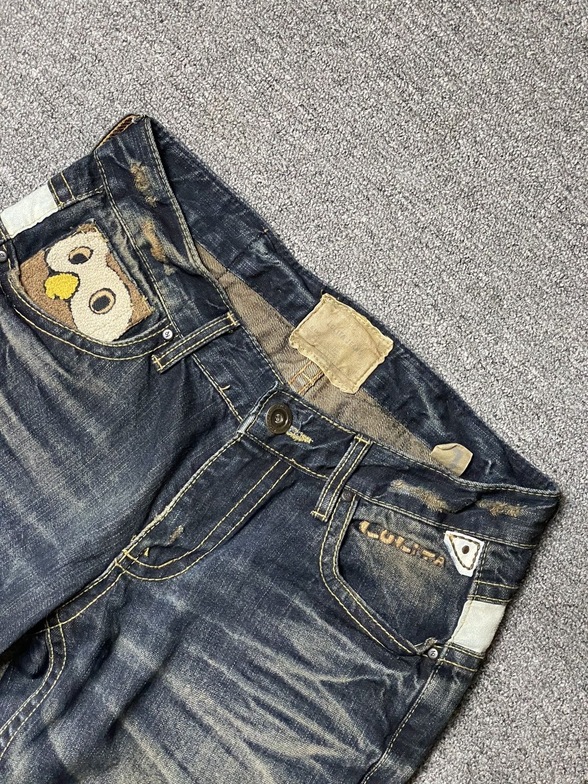 Japanese Brand × Vintage LOLITA JEANS Owl Rusty Blue Distressed Denim (92) Size US 32 / EU 48 - 13 Thumbnail