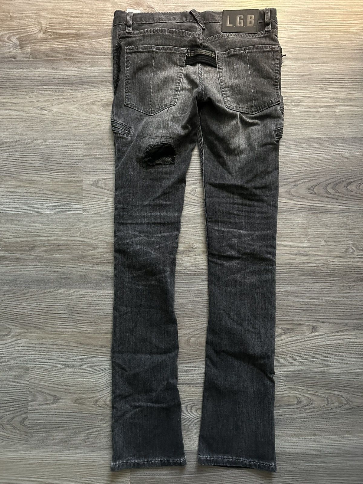 Le Grande Bleu (L.G.B.) LGB Distressed Leather Patchwork Jeans Size US 29 - 2 Thumbnail