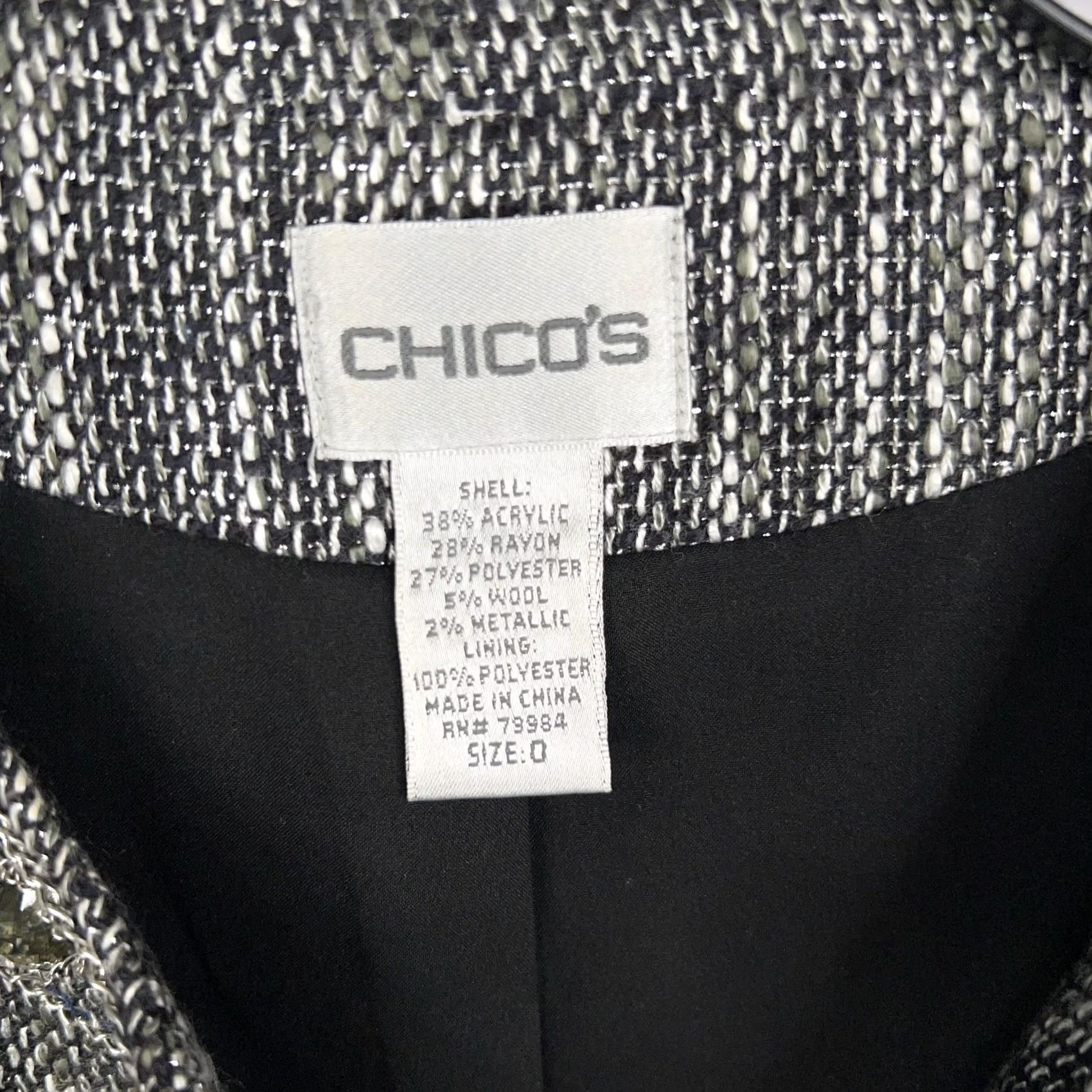 Vintage Chicos Jacket Women 0 Metallic Jewel Embellished Tweed Long Blazer Career Casual Party/Cocktail Size S / US 4 / IT 40 - 5 Thumbnail