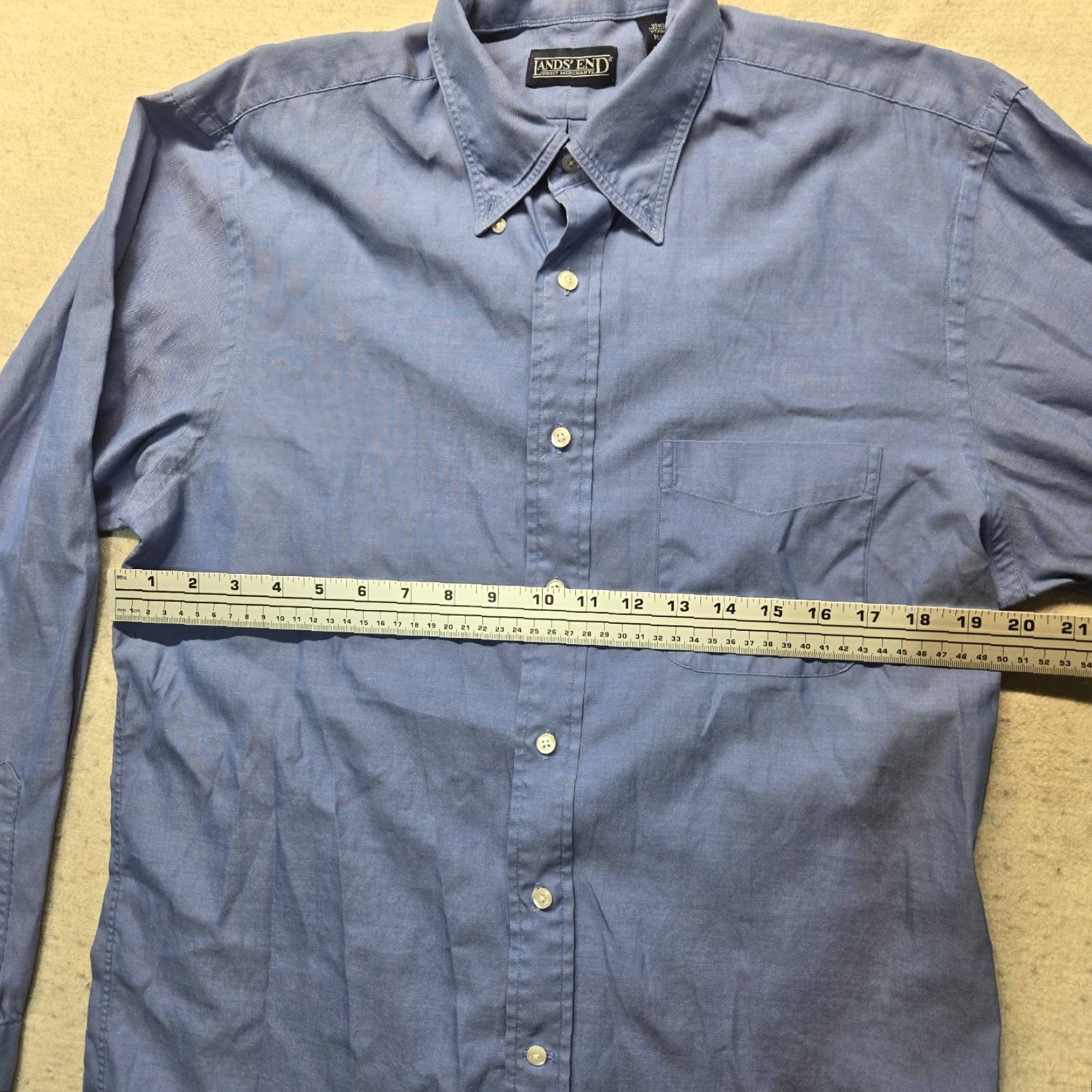 Lands' End Lands' End Shirt Dress Blue Solid Button-Up Long Sleeve MenS 15.5 Shirt, Business Formal, Casual, Workwear, 90s? Size 42R - 4 Thumbnail
