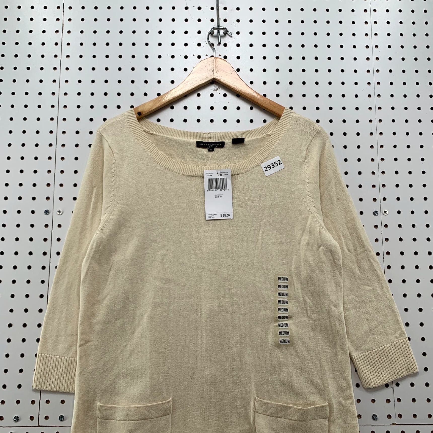 Vintage Jeanne Pierre Sweater Womens Medium Beige Button Front Pocket 20x26 Size M / US 6-8 / IT 42-44 - 6 Thumbnail