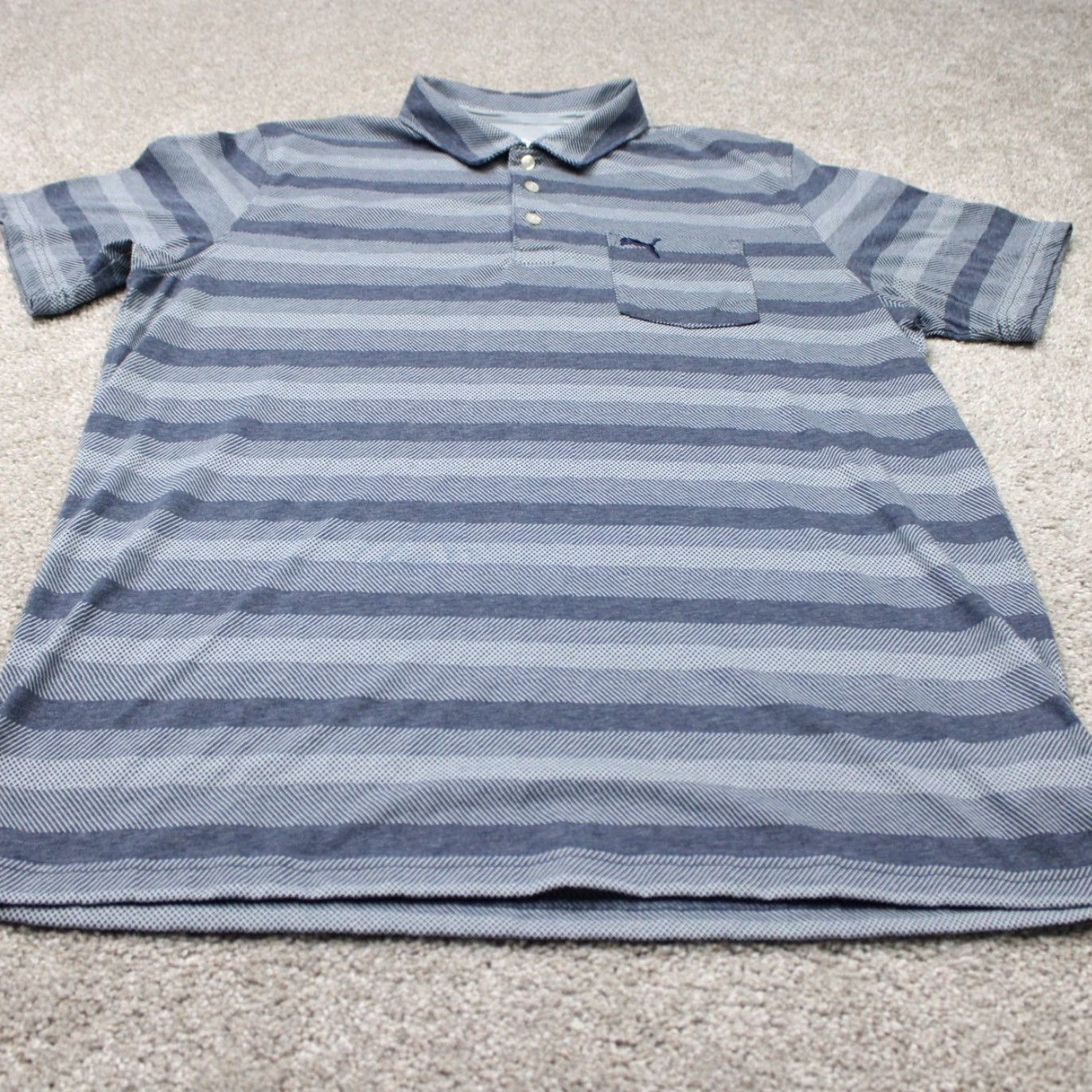Puma PUMA Polo Shirt Mens Large Blue Striped Short Sleeve Polo Shirt Size US L / EU 52-54 / 3 - 3 Thumbnail