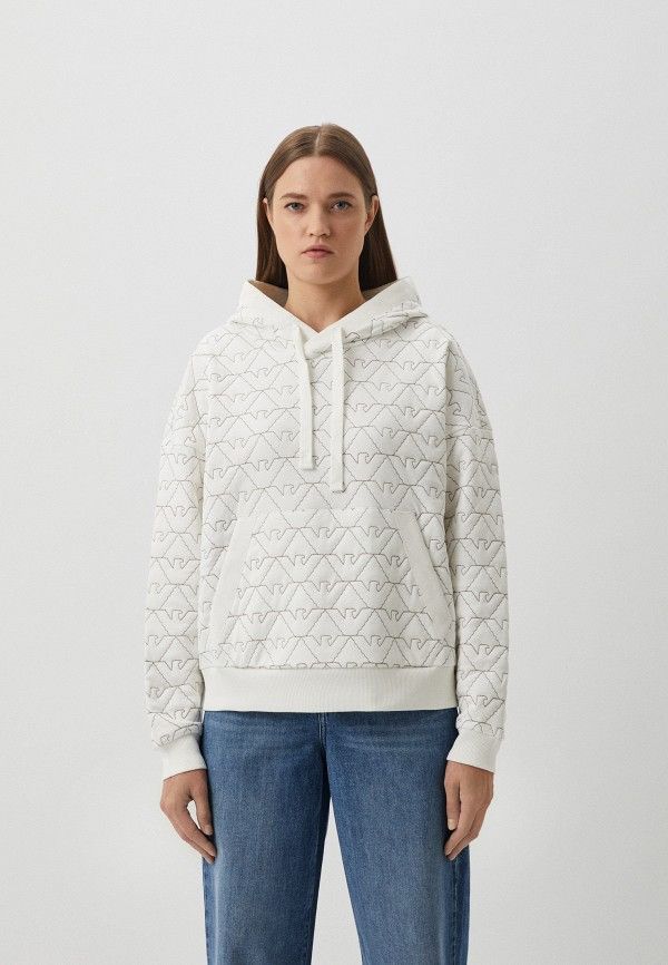 Emporio Armani Emporio Armani Women Quilted Monogram Hoodie White Oversized Size XL / US 12-14 / IT 48-50 - 3 Thumbnail