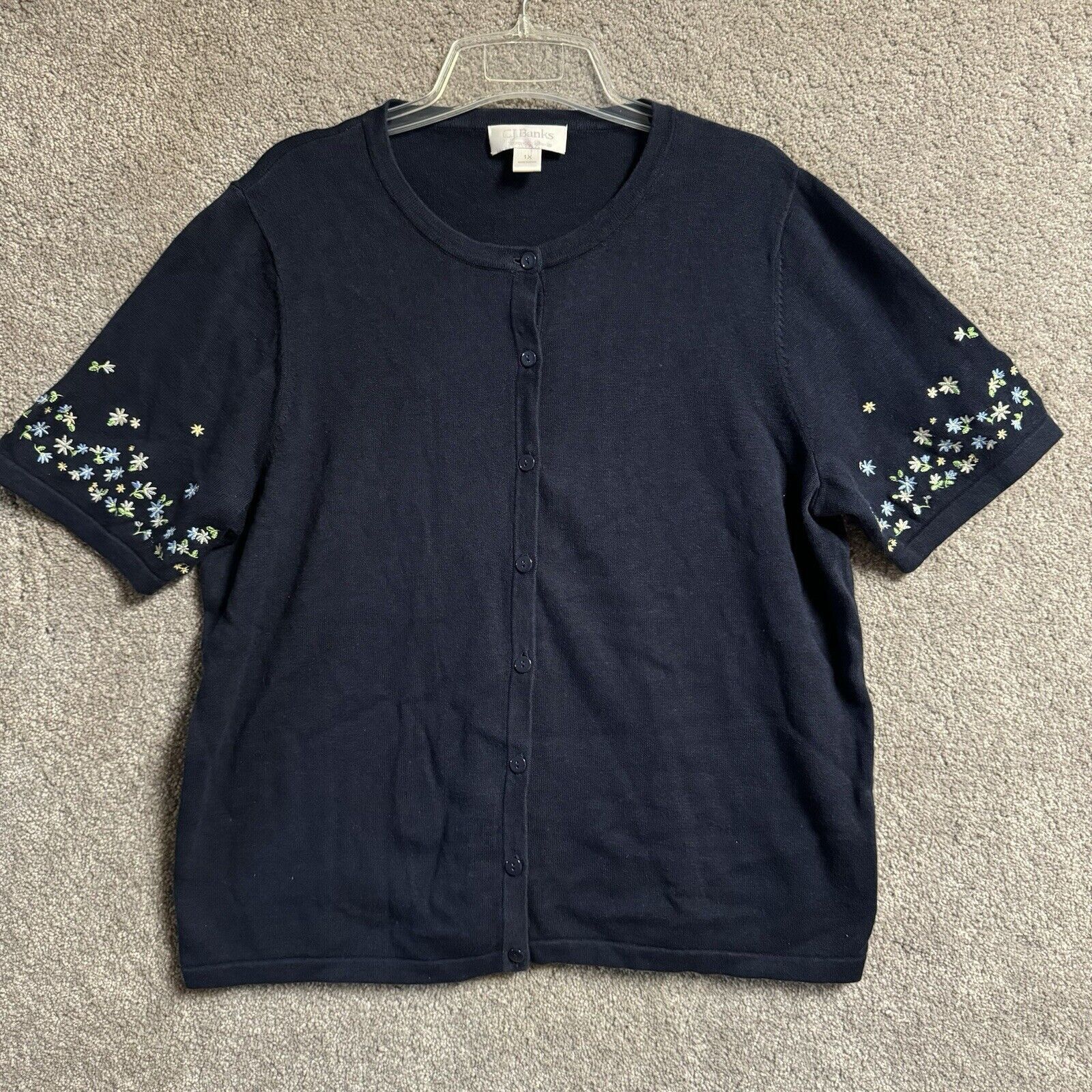Other CJ Banks Top Plus 1X Floral Embroidery Navy Grandmacore Y2K Size XL / US 12-14 / IT 48-50 - 1 Thumbnail