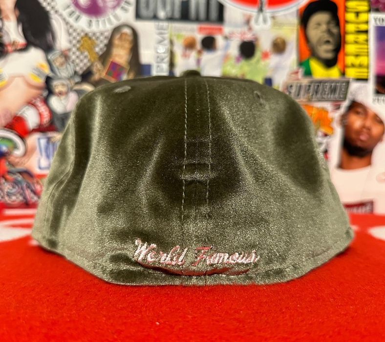 Supreme FW22 Supreme New Era Velour Box Logo Hat Cap Olive 7 5/8